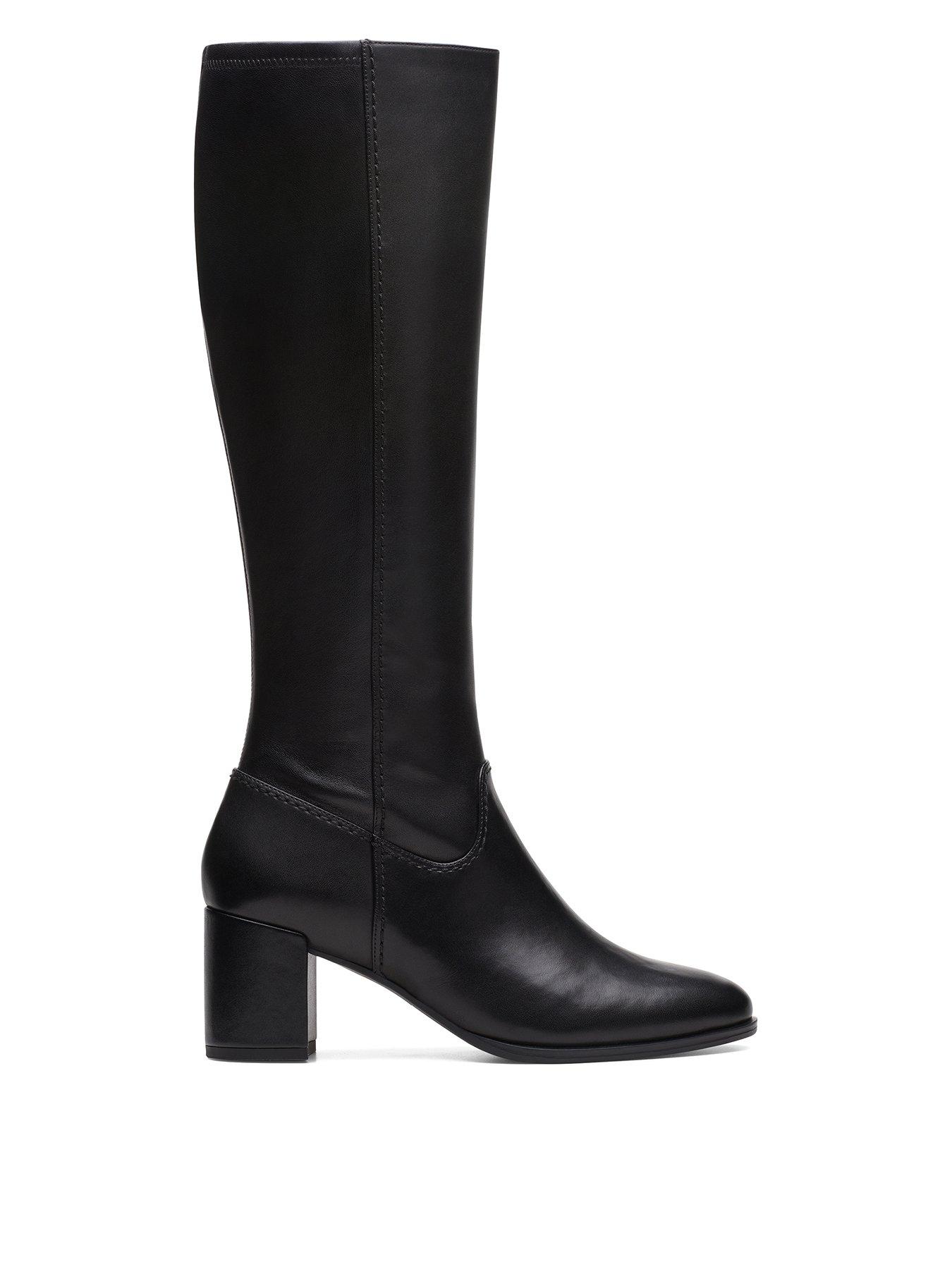 Clarks black leather knee high clearance boots