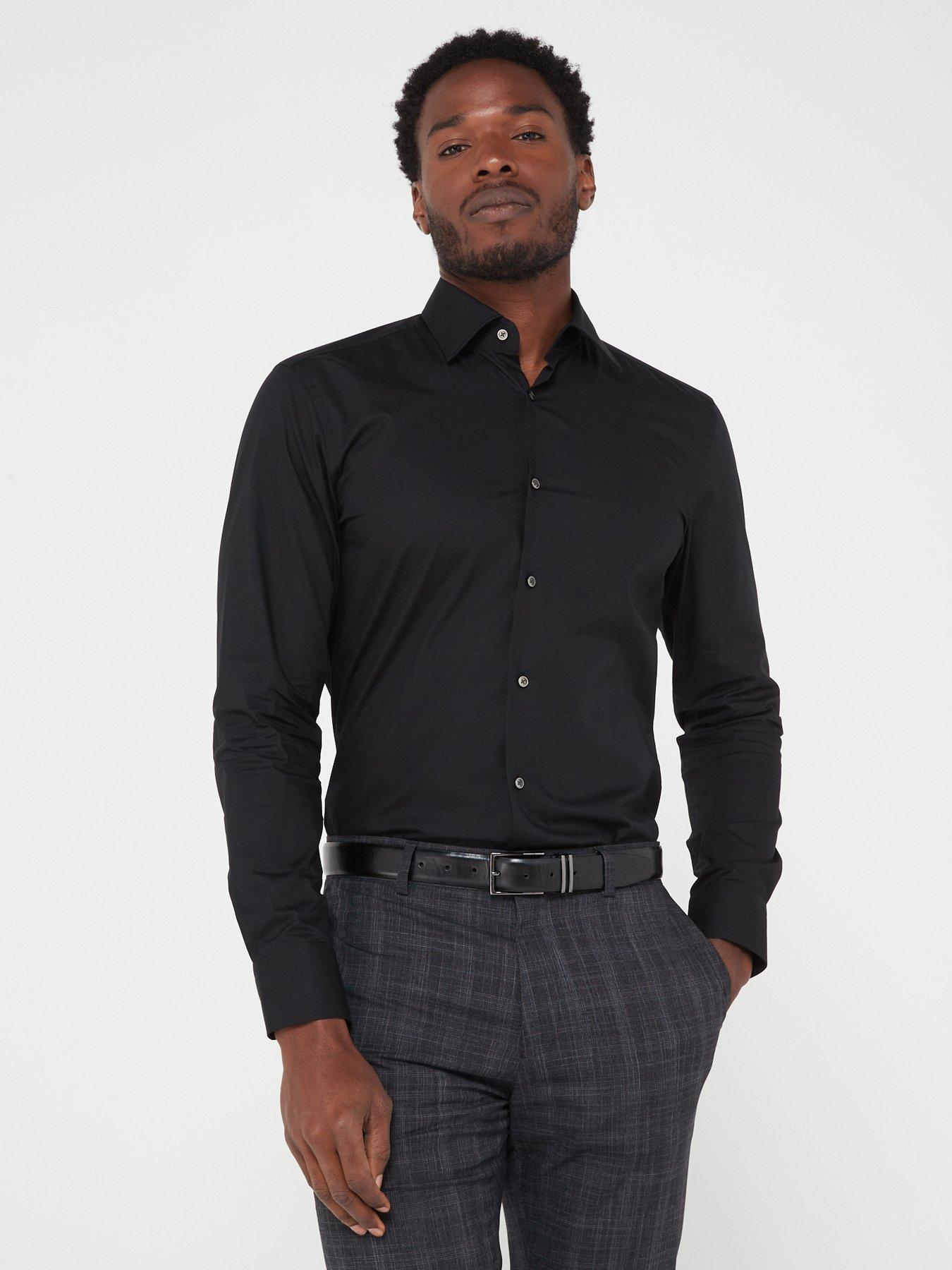 Image 1 of 4 of BOSS Hank Kent Slim Fit Long Sleeve Shirt - Black