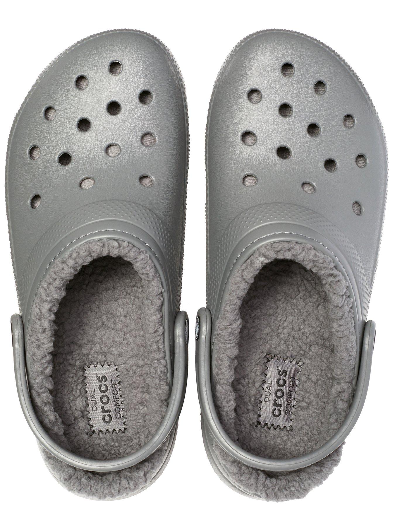 Fuzzy grey crocs new arrivals