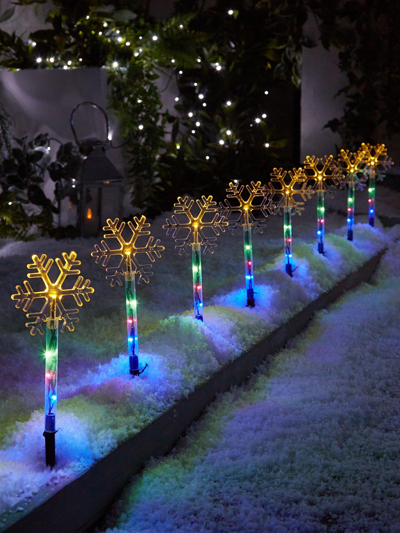 undefined Set of 8 Battery Powered Multi Snowflake Pathfinder Outdoor Christmas Lights