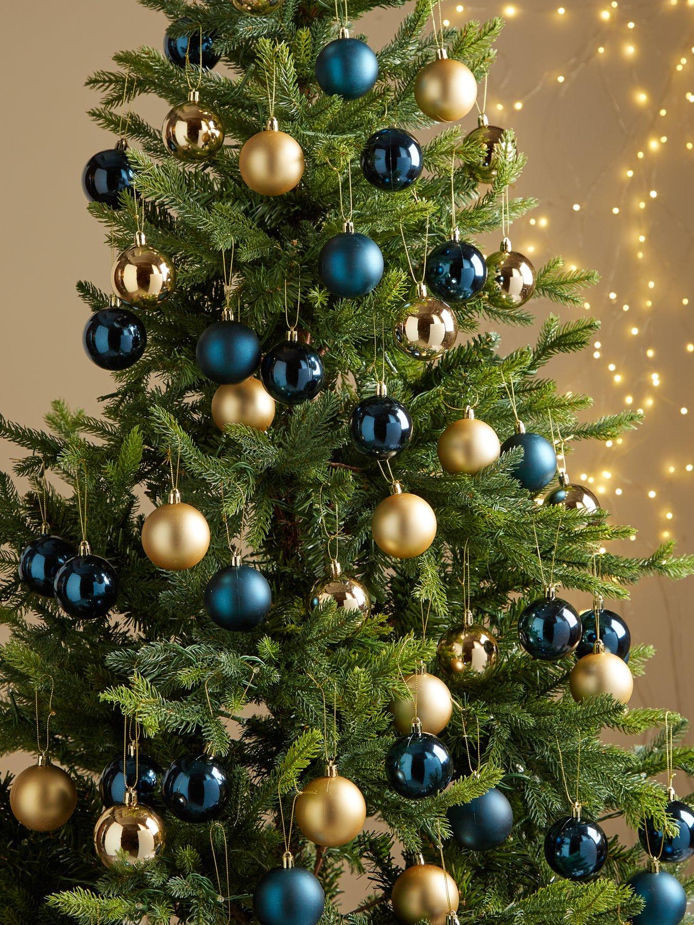 The Very Collection Pack of 50 Blue and Gold Christmas Tree Baubles