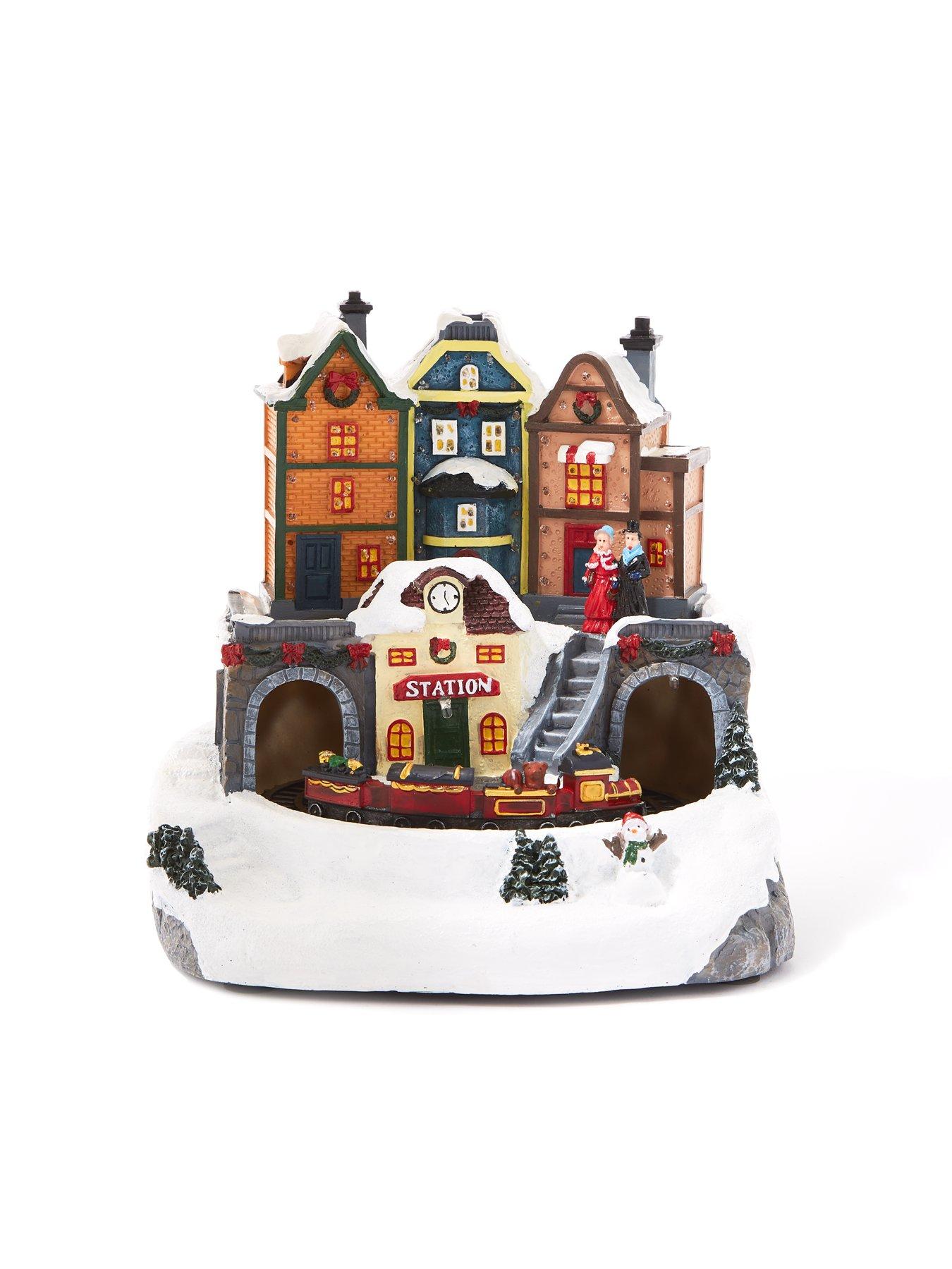 Image 2 of 7 of Very Home LED Train Station Christmas Scene with Music and Rotating Train