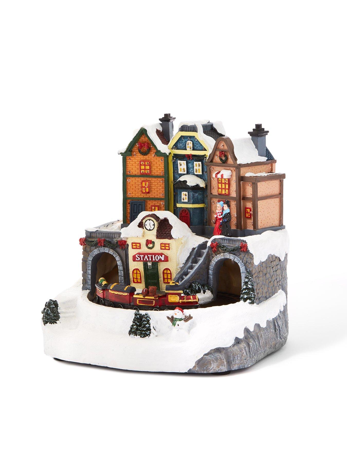 Image 3 of 7 of Very Home LED Train Station Christmas Scene with Music and Rotating Train