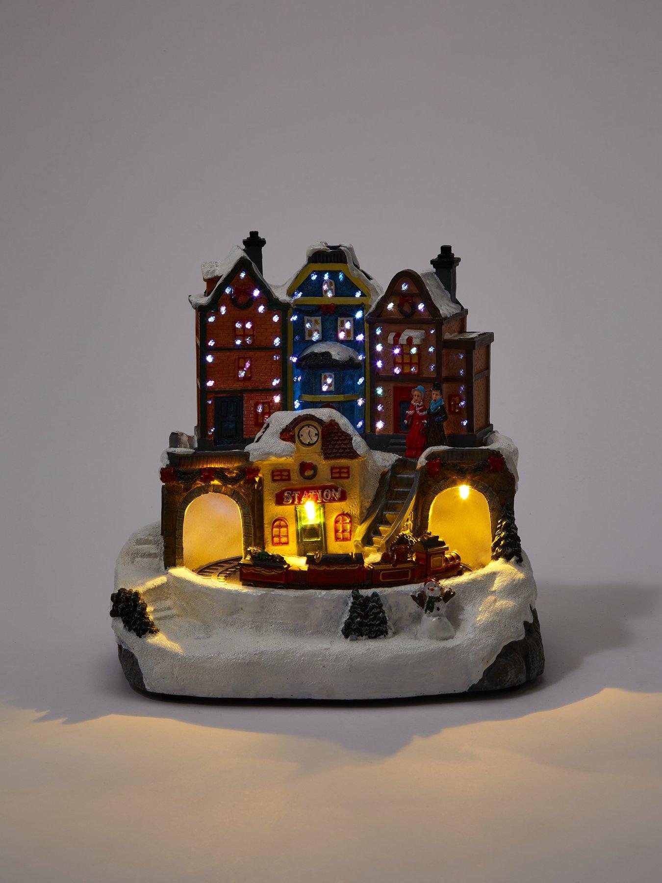 Image 4 of 7 of Very Home LED Train Station Christmas Scene with Music and Rotating Train
