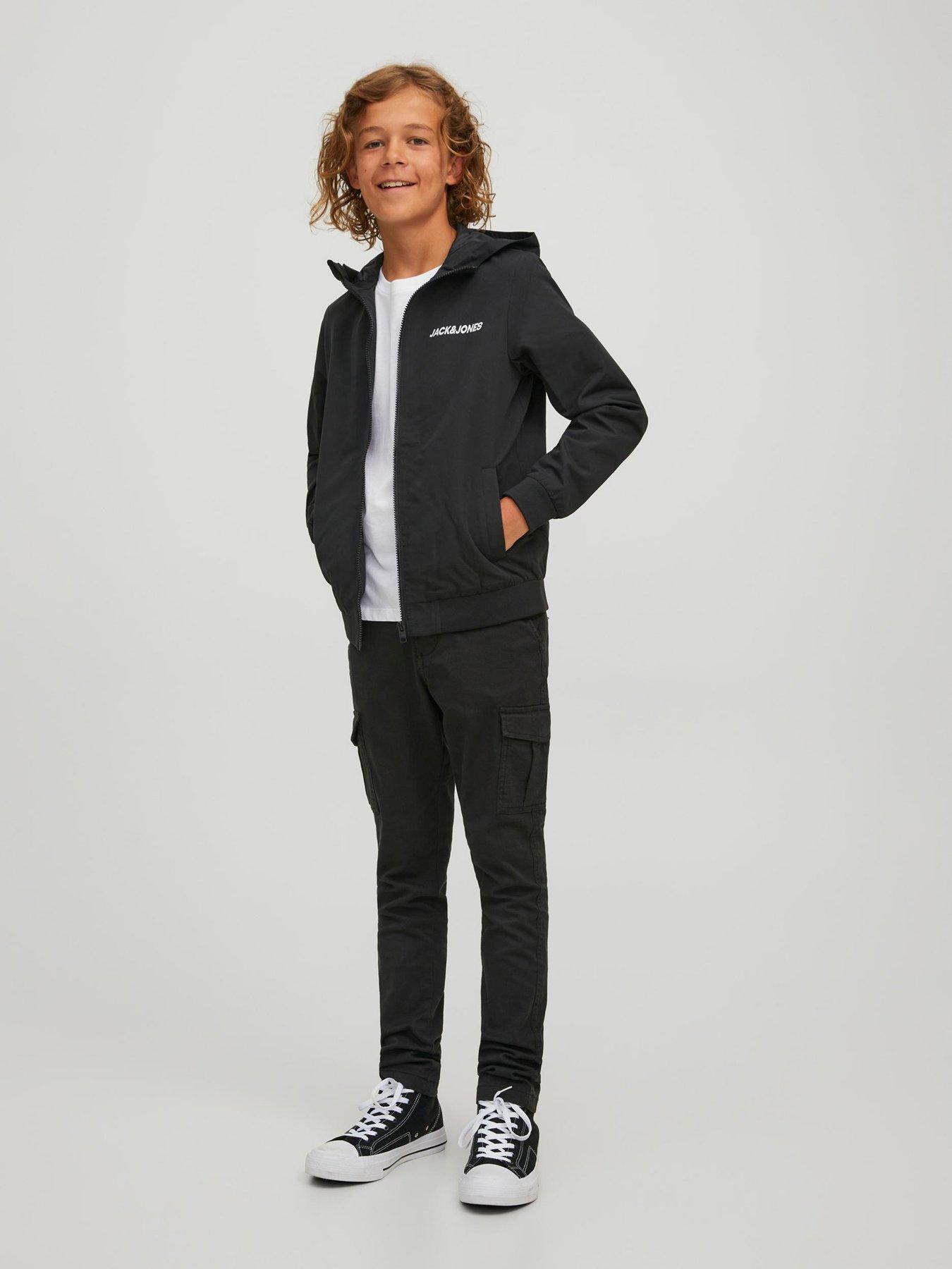 jack-jones-junior-boys-rush-blocking-hooded-lightweight-bomber-jacket-blackstillFront