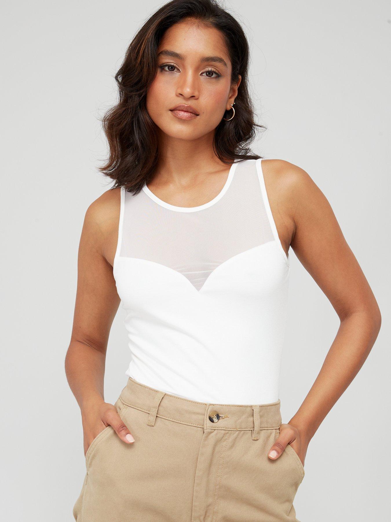 White Ribbed Jersey Strappy Crop Cami