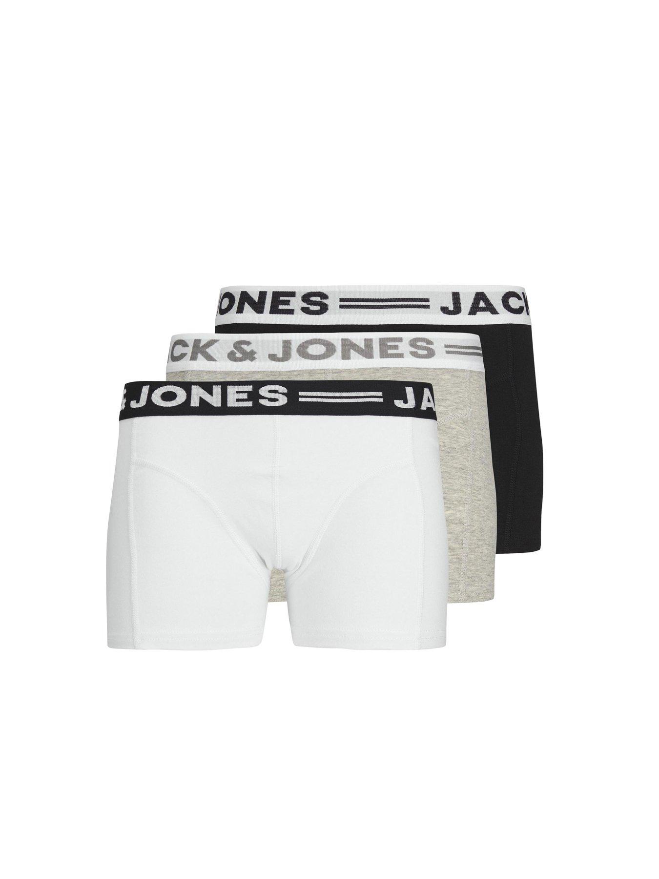 Image of Jack & Jones Junior Boys Sense 3 Pack Trunks - White/Grey/Black