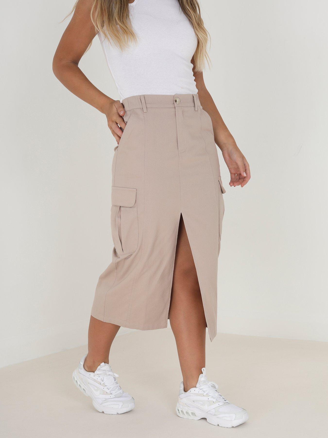 Brave Soul Cargo Midi Skirt Beige Very Ireland