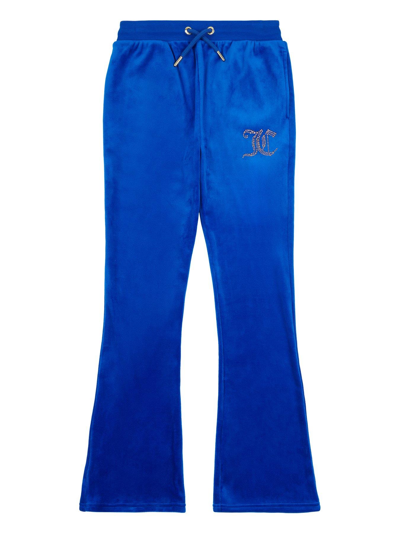 Girls Diamante Velour Bootcut Joggers - Surf The Web - Blue