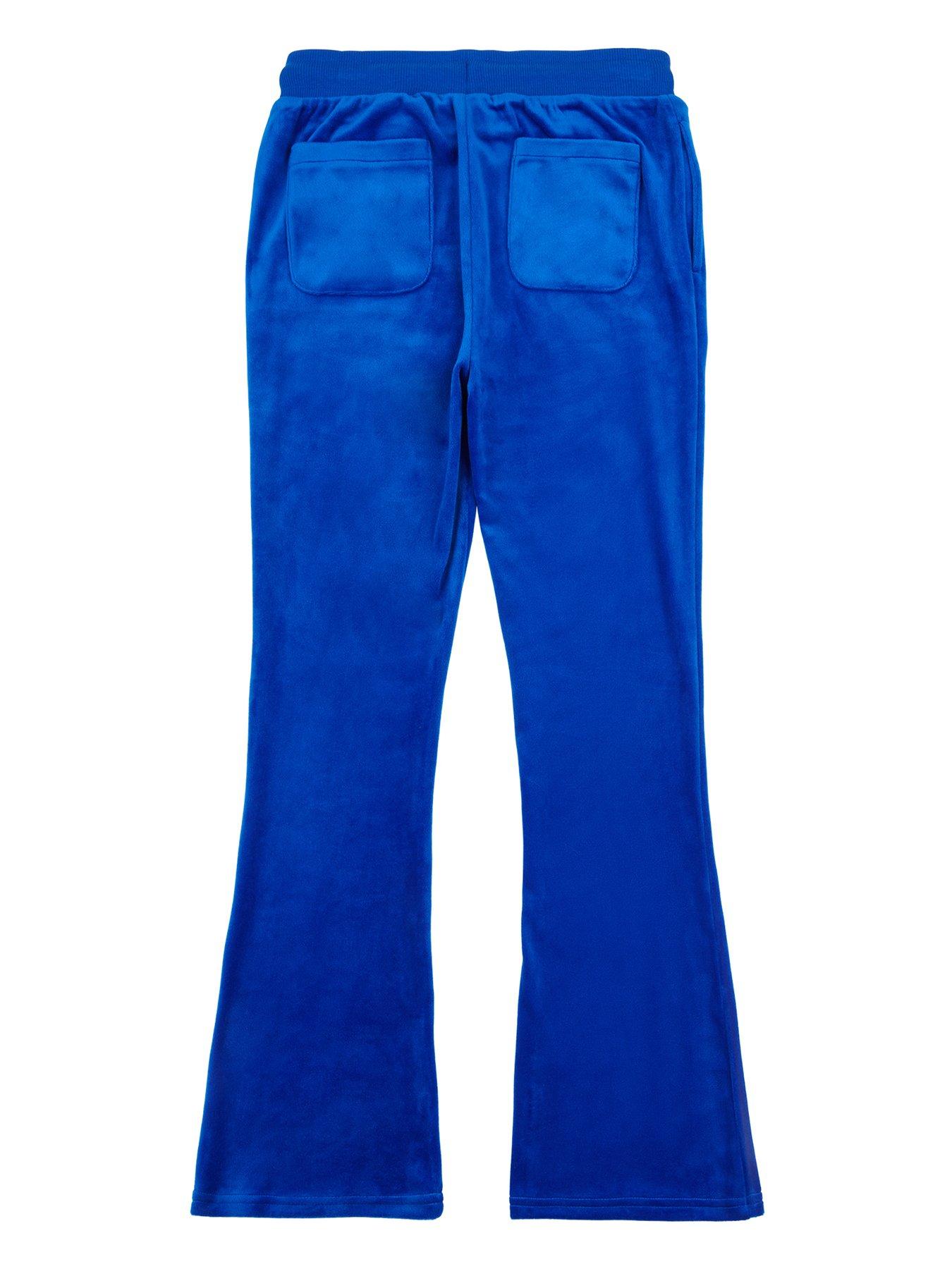 Juicy Couture Girls Diamante Velour Bootcut Joggers - Surf The Web - Blue