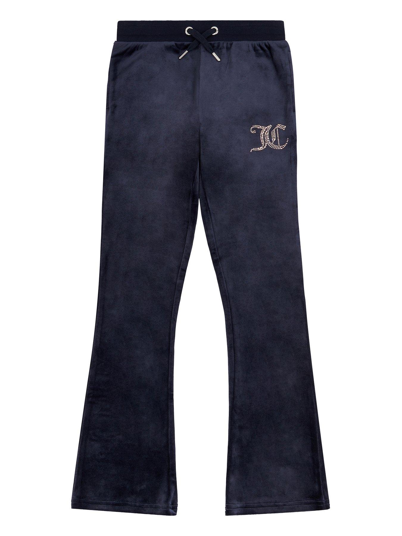 Juicy Couture Girls Diamante Velour Bootcut Joggers Jet Black