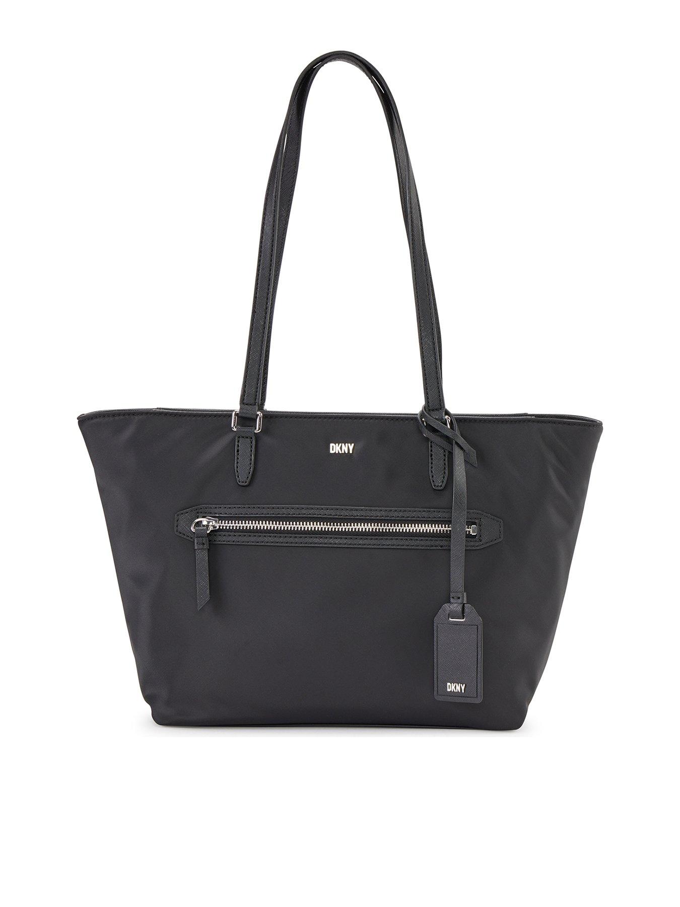DKNY ladies large black studded monogrammed fabric purse | eBay