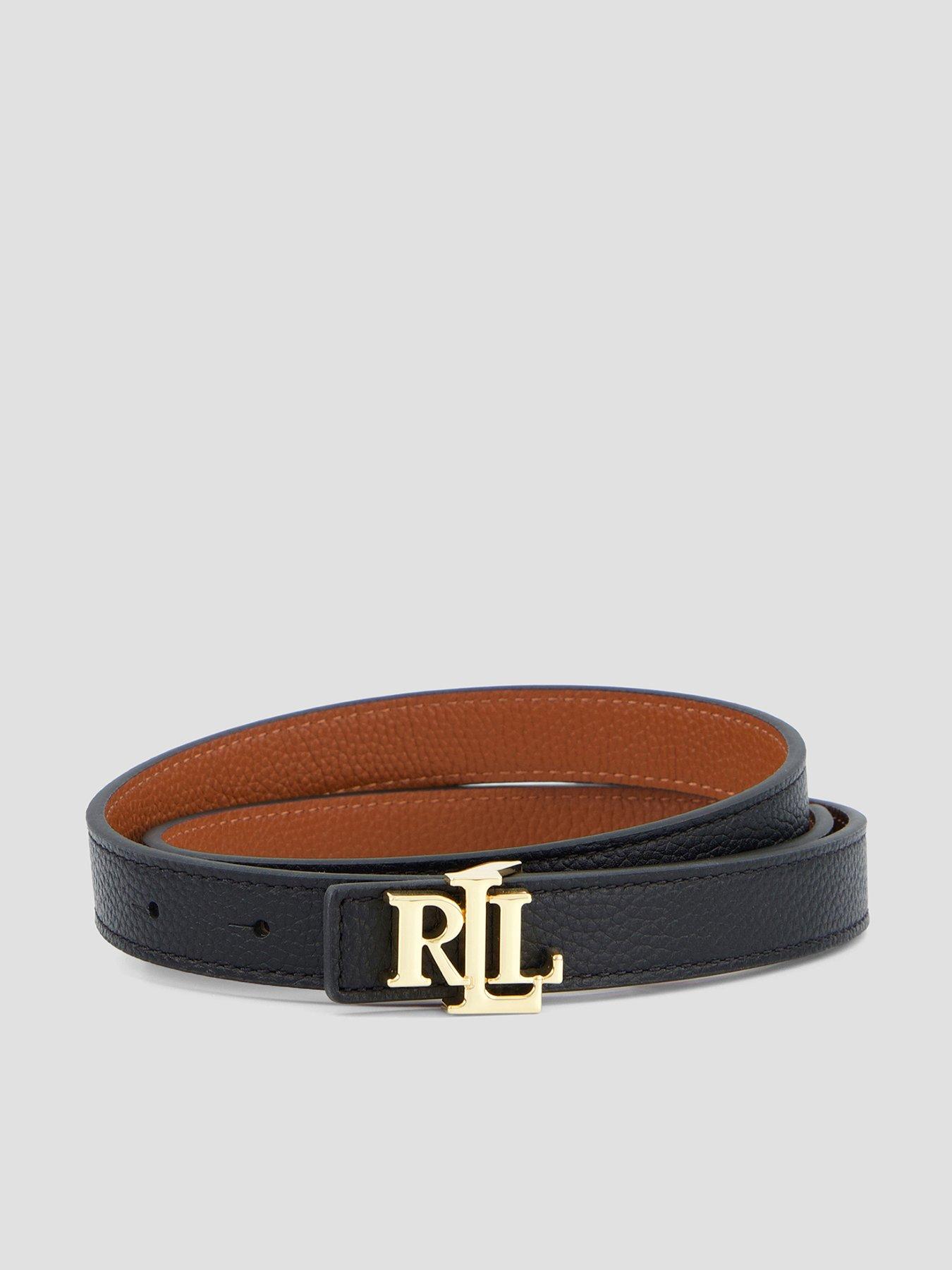 Image 1 of 4 of Lauren by Ralph Lauren Leather Skinny Belt - Black