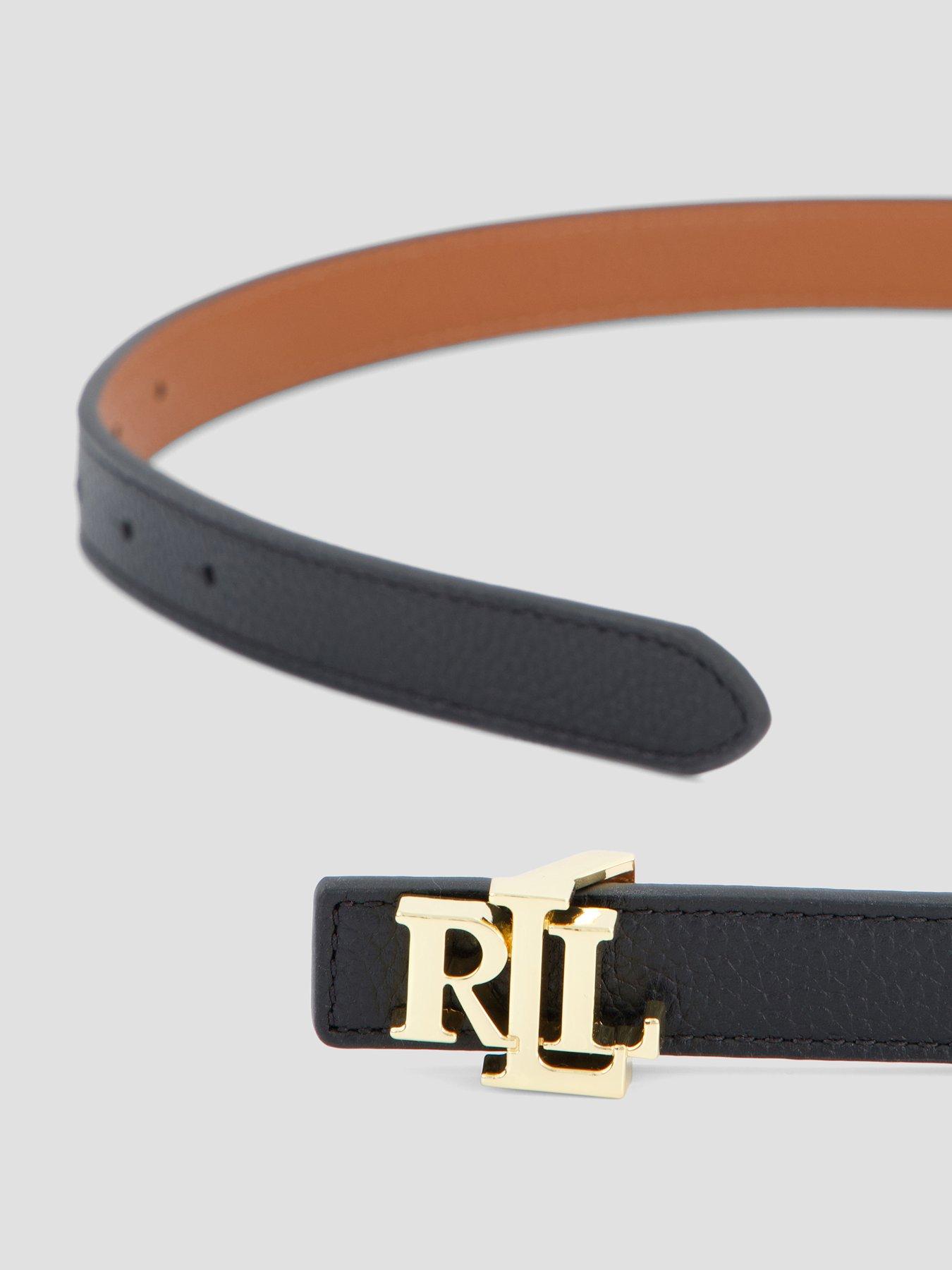Image 2 of 4 of Lauren by Ralph Lauren Leather Skinny Belt - Black