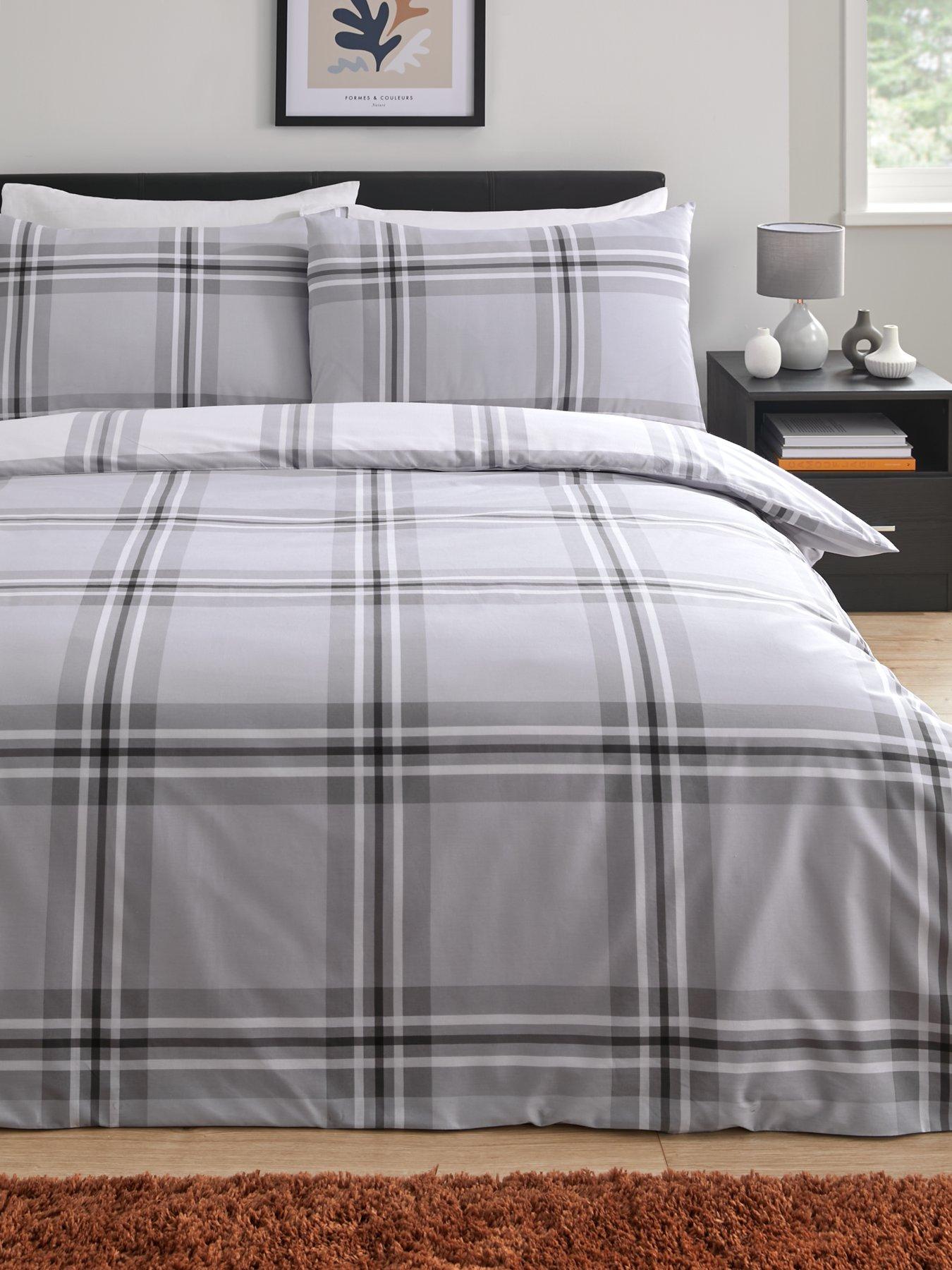 The Very Collection Grey Check Reversible Duvet Cover Set