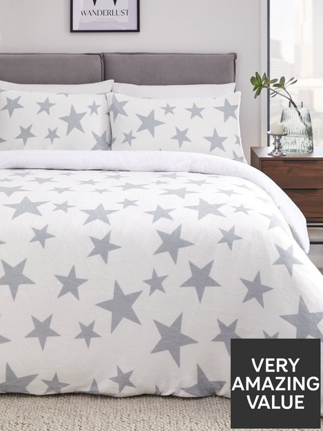 very-home-cosy-star-printed-fleece-duvet-cover-set-grey