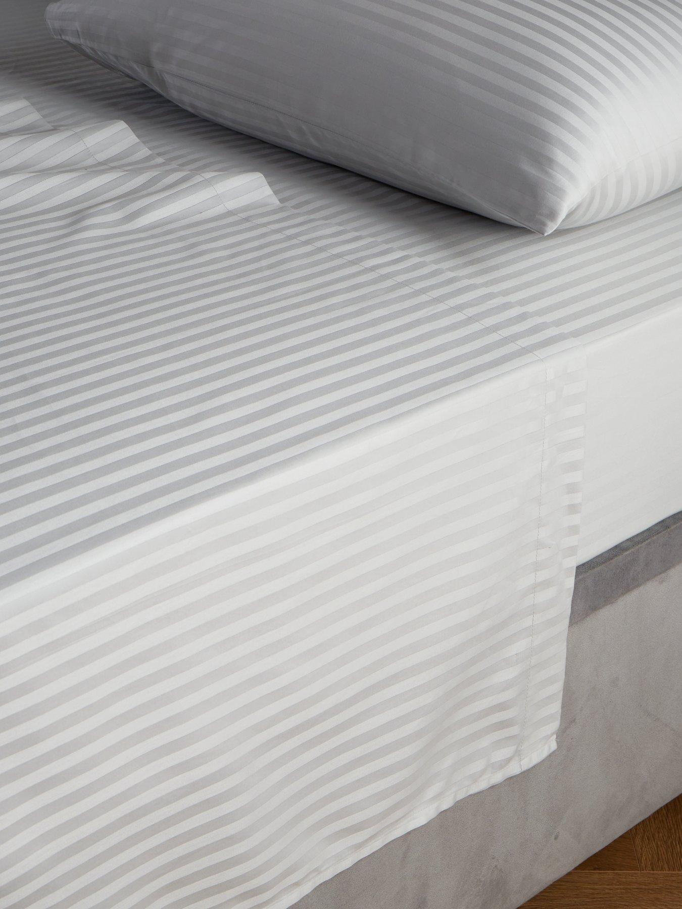 Image of Very Home Luxury 300 Thread Count Soft Touch Sateen Stripe Flat Sheet