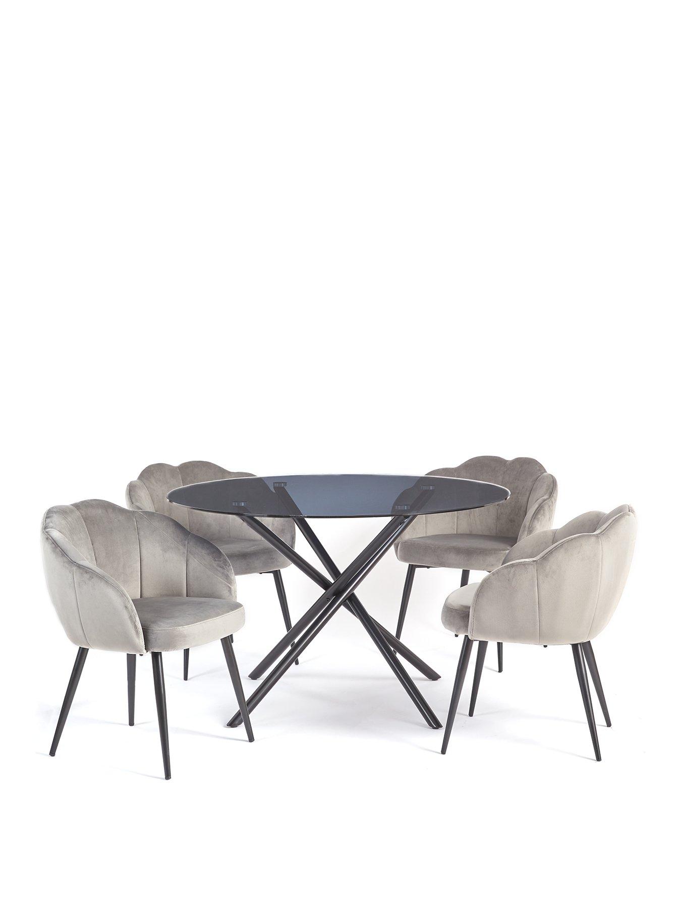 very-home-angel-glass-top-120-cm-dining-table-with-4-angel-velvet-chairs-blackgreystillFront