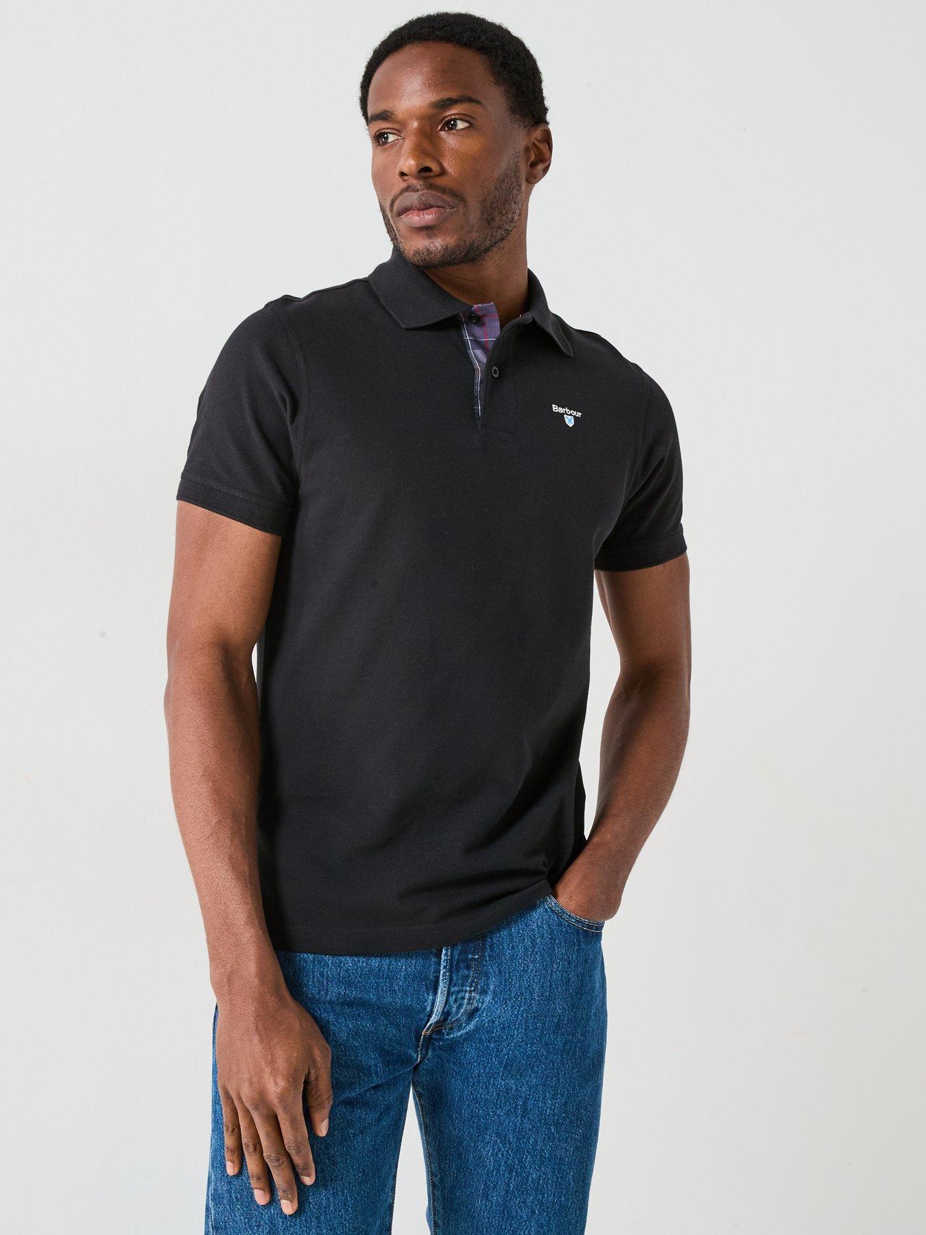 Image 1 of 5 of Barbour Mens Tartan Pique Tartan Trim Embroidered Polo Shirt - Black