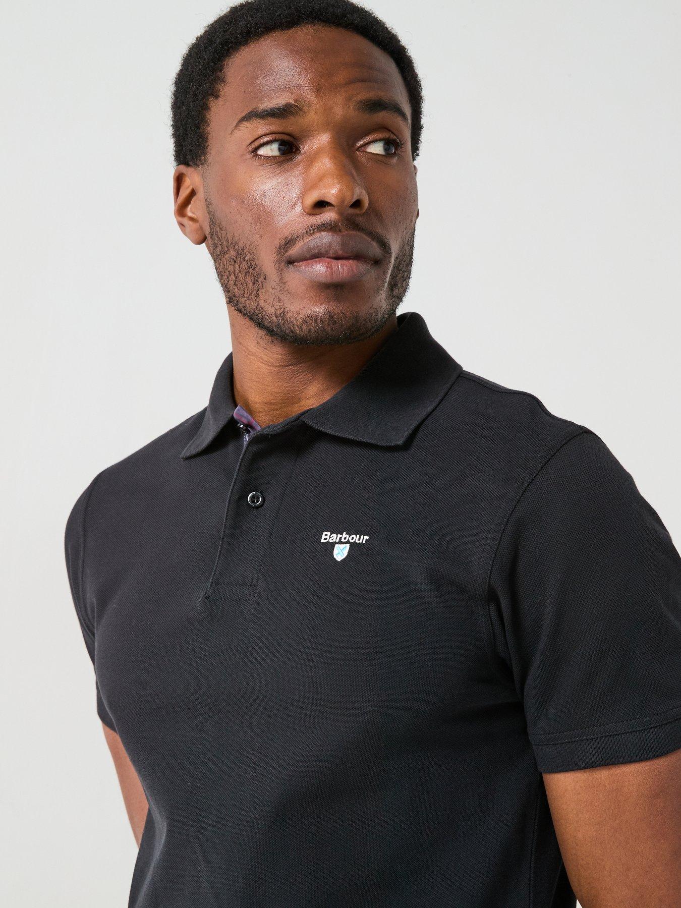 Image 4 of 5 of Barbour Mens Tartan Pique Tartan Trim Embroidered Polo Shirt - Black