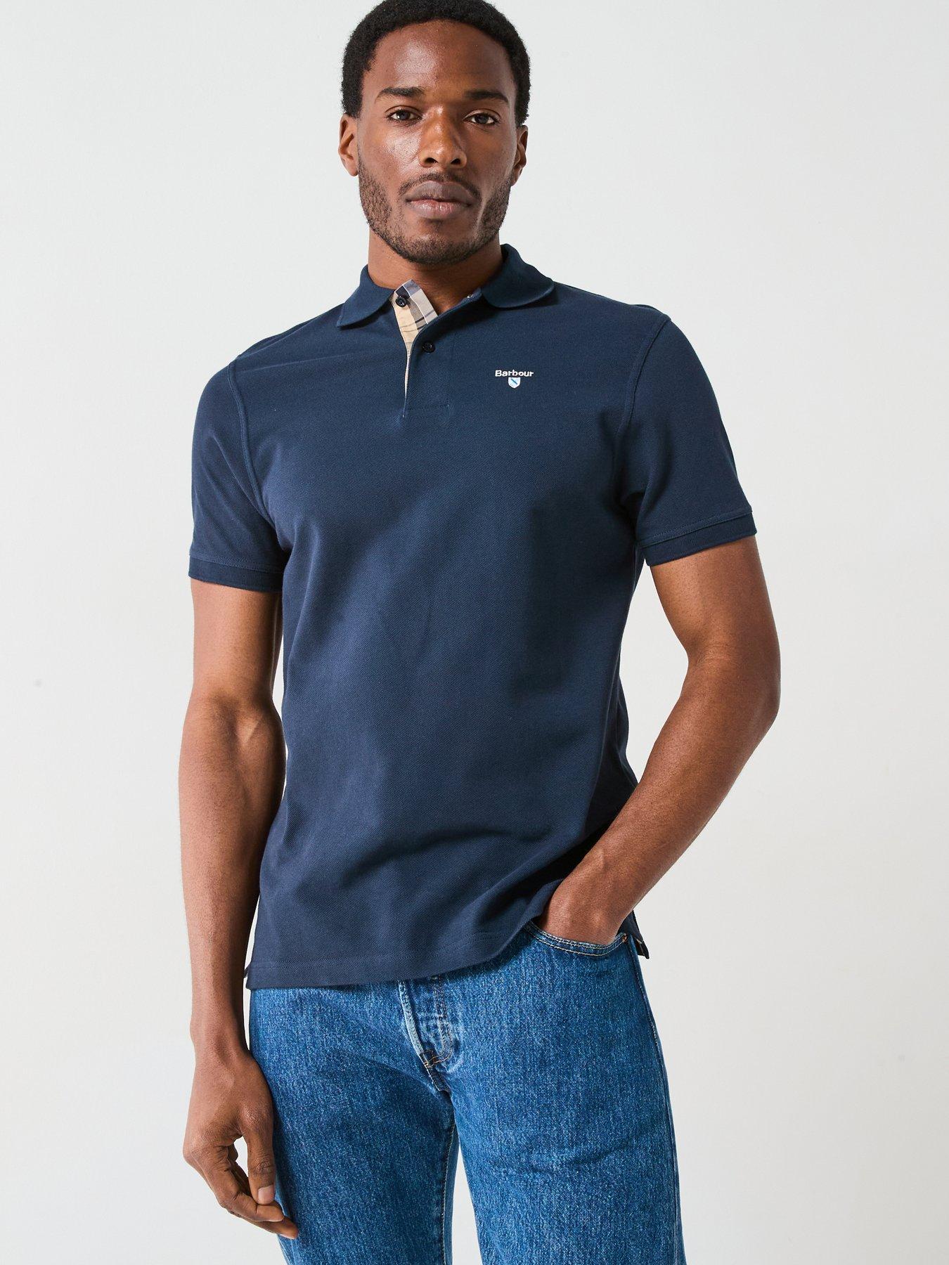 Image 1 of 5 of Barbour Mens Tartan Placket Pique Polo Shirt - Navy