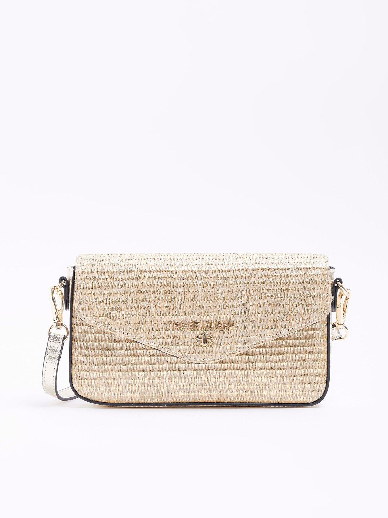 River Island raffia cross-body bag in gold