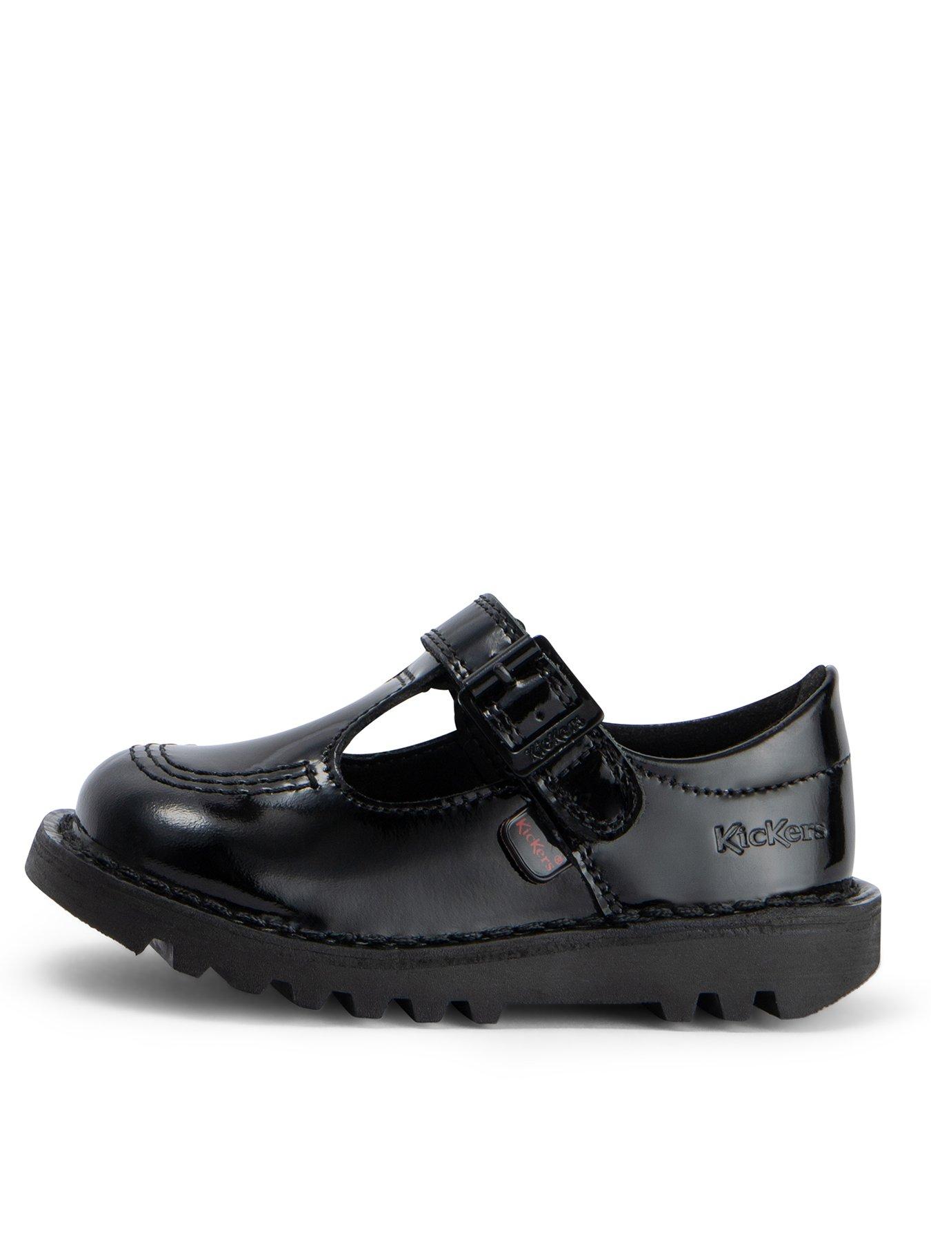 Kickers Kick T Bar Velcro Patent School Shoe - Black