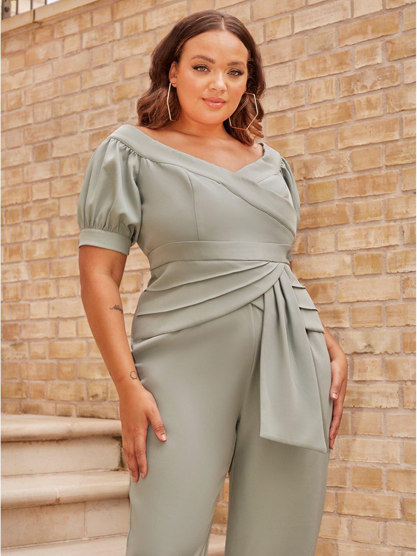 chi-chi-london-curve-puff-sleeve-bardot-jumpsuit-in-greenoutfit