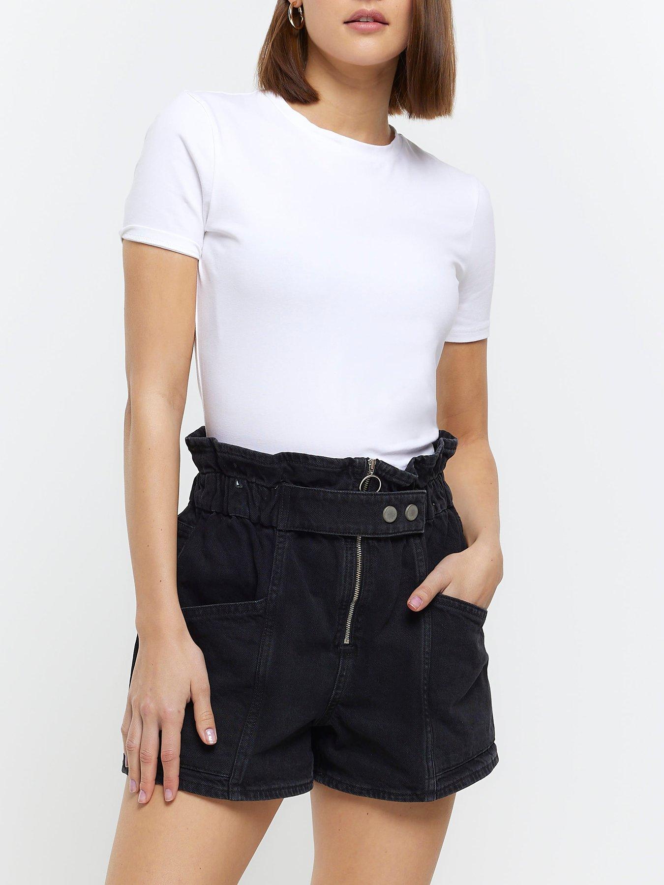 River Island Paperbag Denim Short - Black