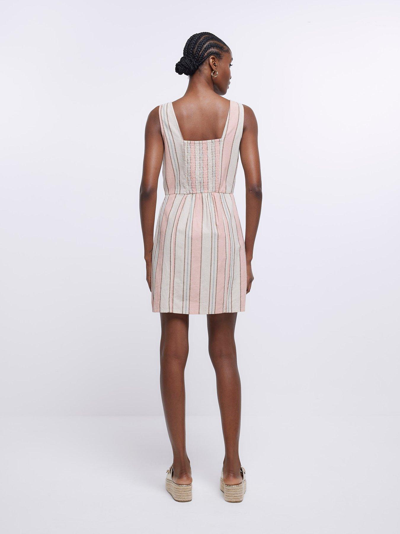 River Island Button Through Linen Dress Pink Very Ireland