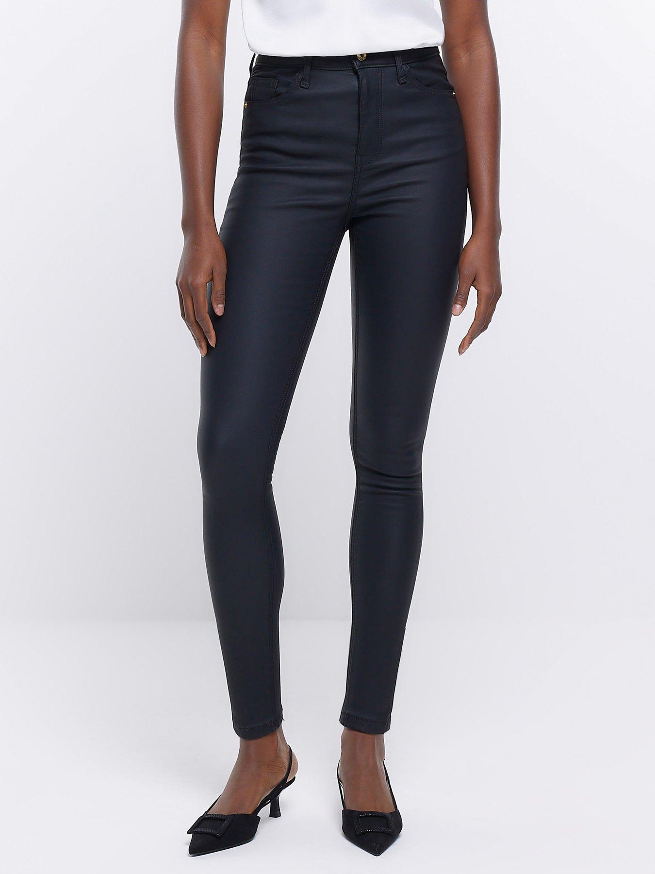 Black coated super skinny sales jeans