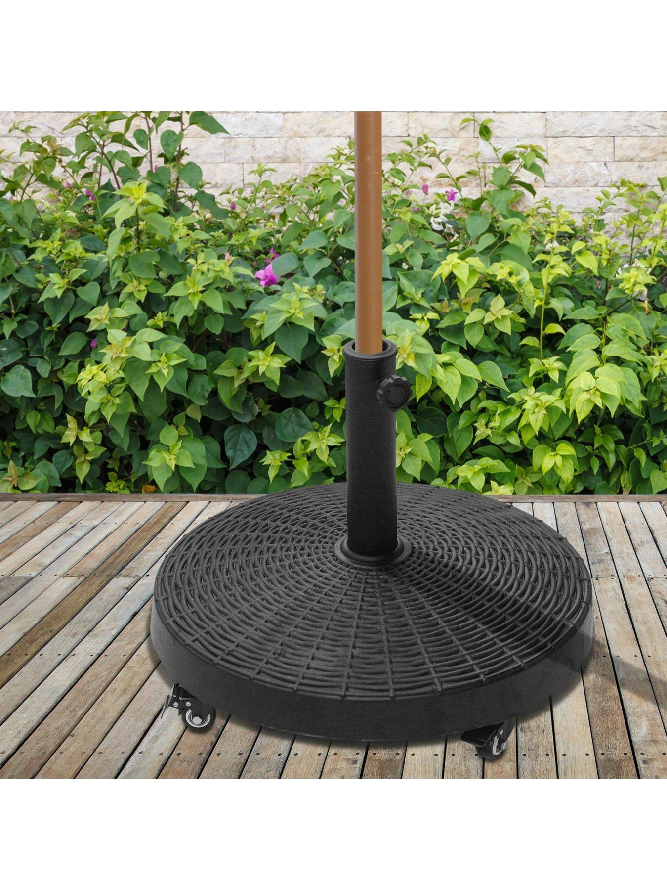 OutSunny Resin Patio Parasol Base Umbrella Stand, Weight Deck Holder With Wheels - Black