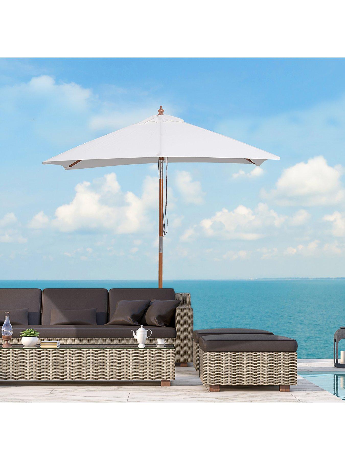 undefined Patio Umbrella Parasol, 6 Ribs, Wood, Bamboo, Polyester - Cream White