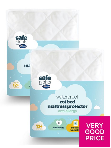 silentnight-safe-nights-waterproof-cot-bed-mattress-protector-bundle-2-pack-white