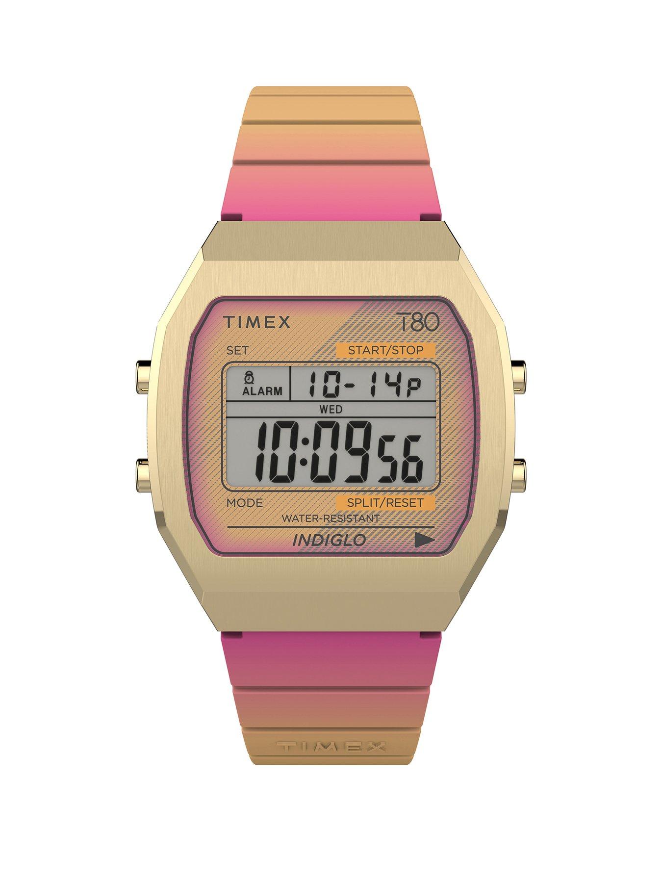 Timex T80 Steel Gold Tone Pink Lens Pink Strap Gold-Tone Digital