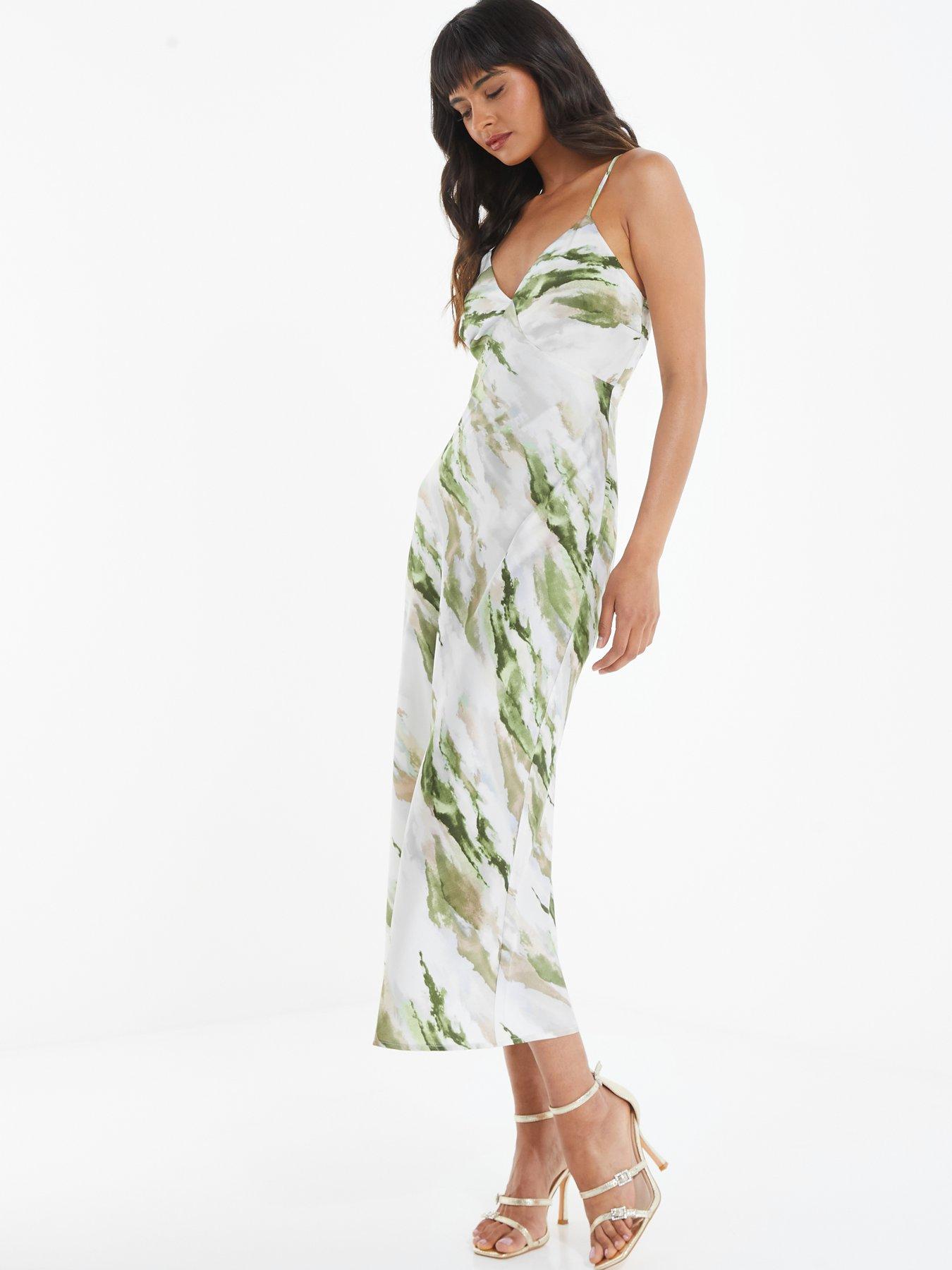 Quiz Abstract Satin Midaxi Slip Dress Green Very Ireland