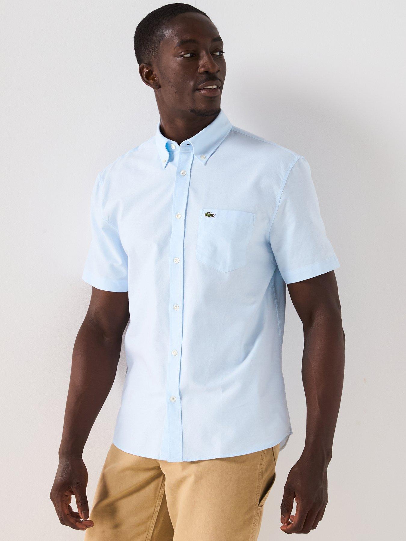 lacoste-short-sleeve-oxford-shirt-bluefront