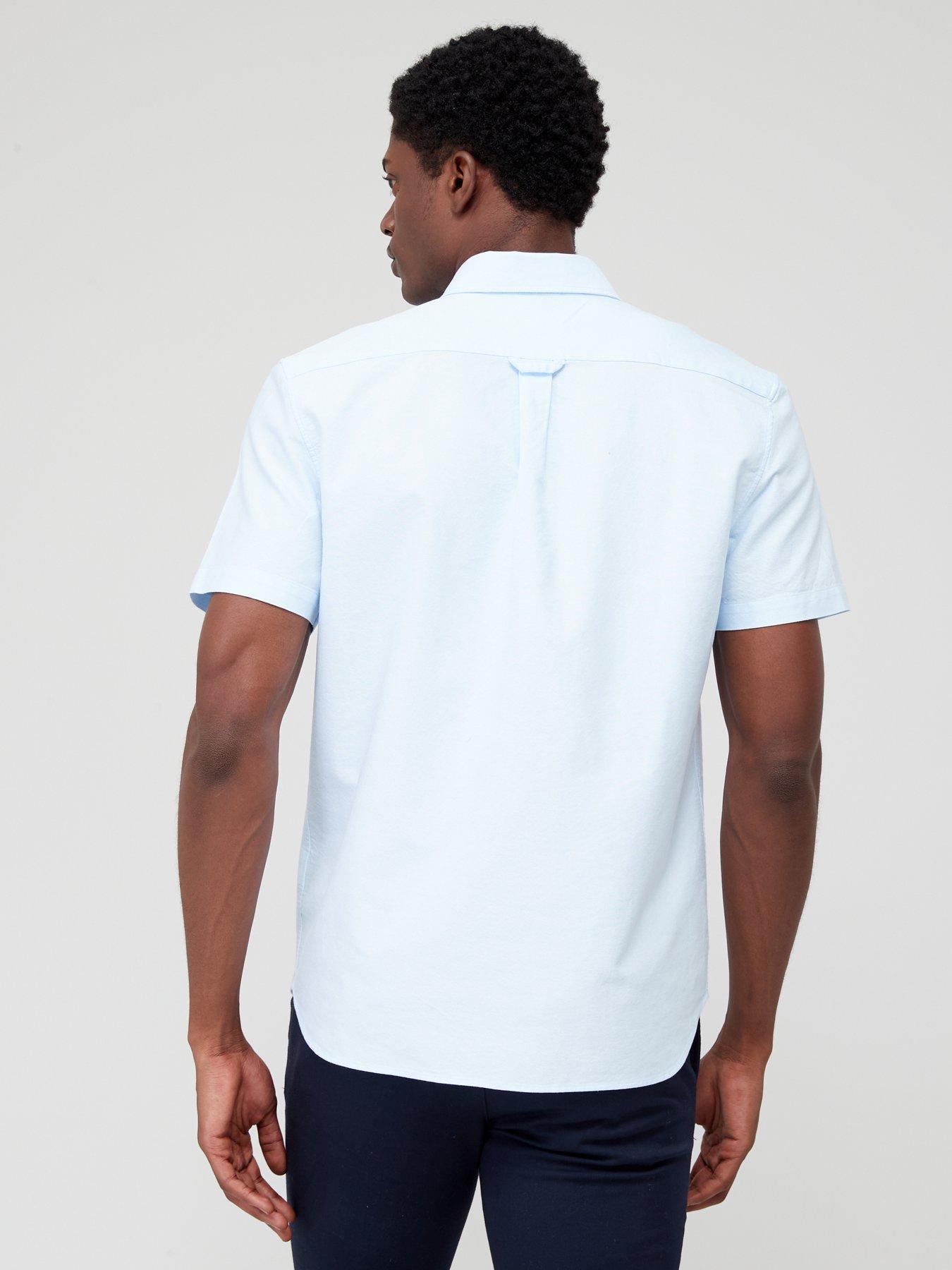 lacoste-short-sleeve-oxford-shirt-bluestillFront