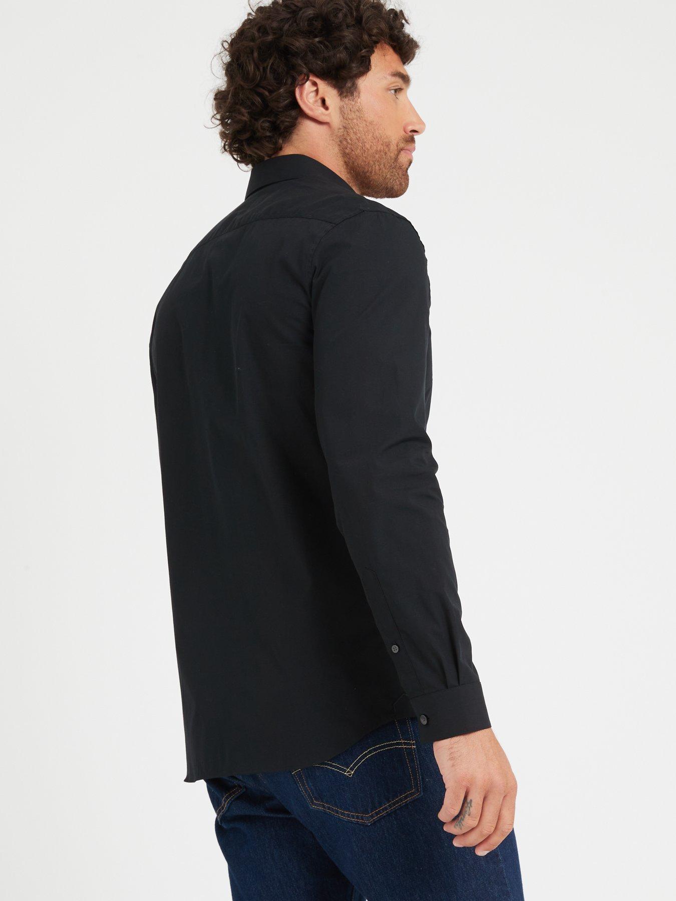 lacoste-slim-fit-button-down-poplin-shirt-blackstillFront