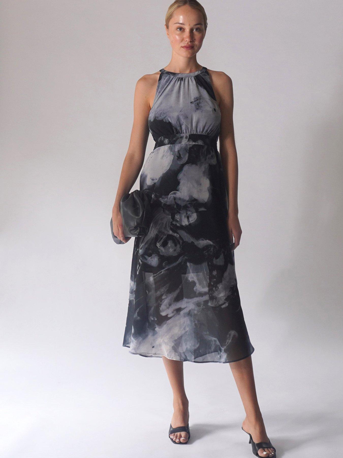 undefined Religion Halterneck Destiny Midi Mist Dress - Grey