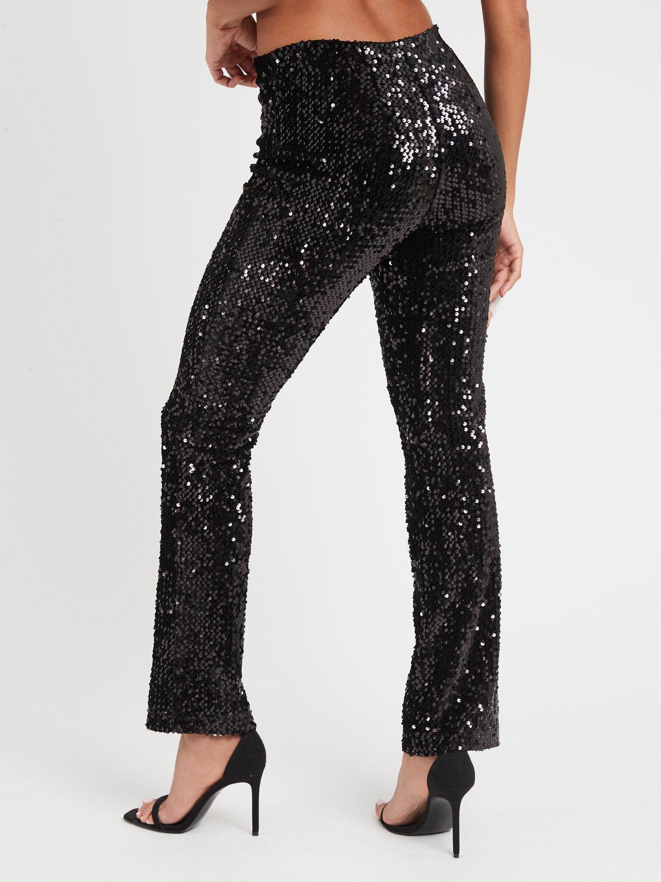 Free People Sequin Slim Pull On Flare Pants in Blue