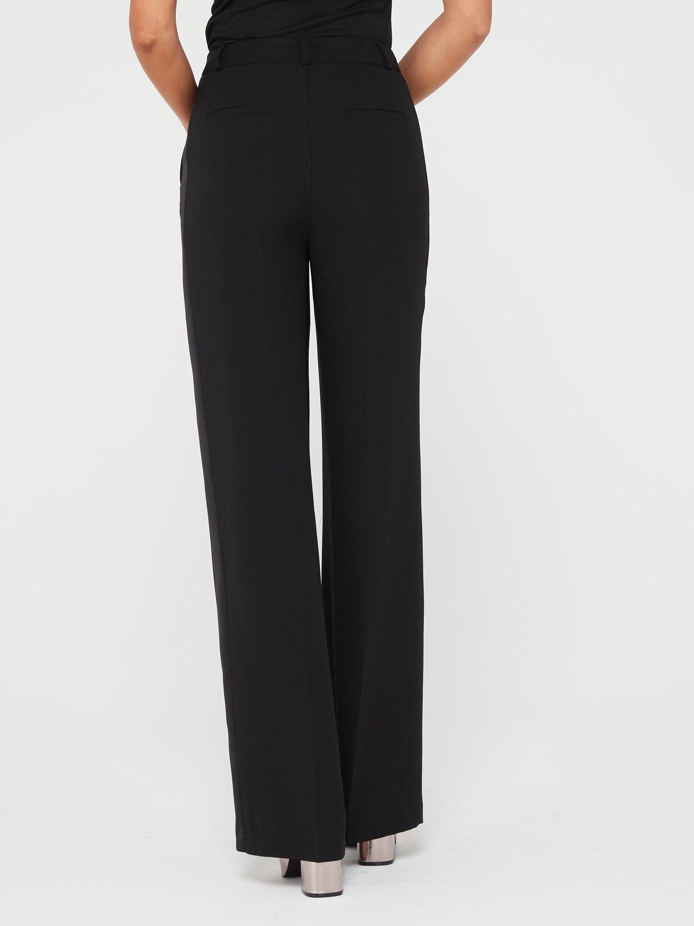 Wide Leg Trousers, Ladies Black High Waist Trousers Double