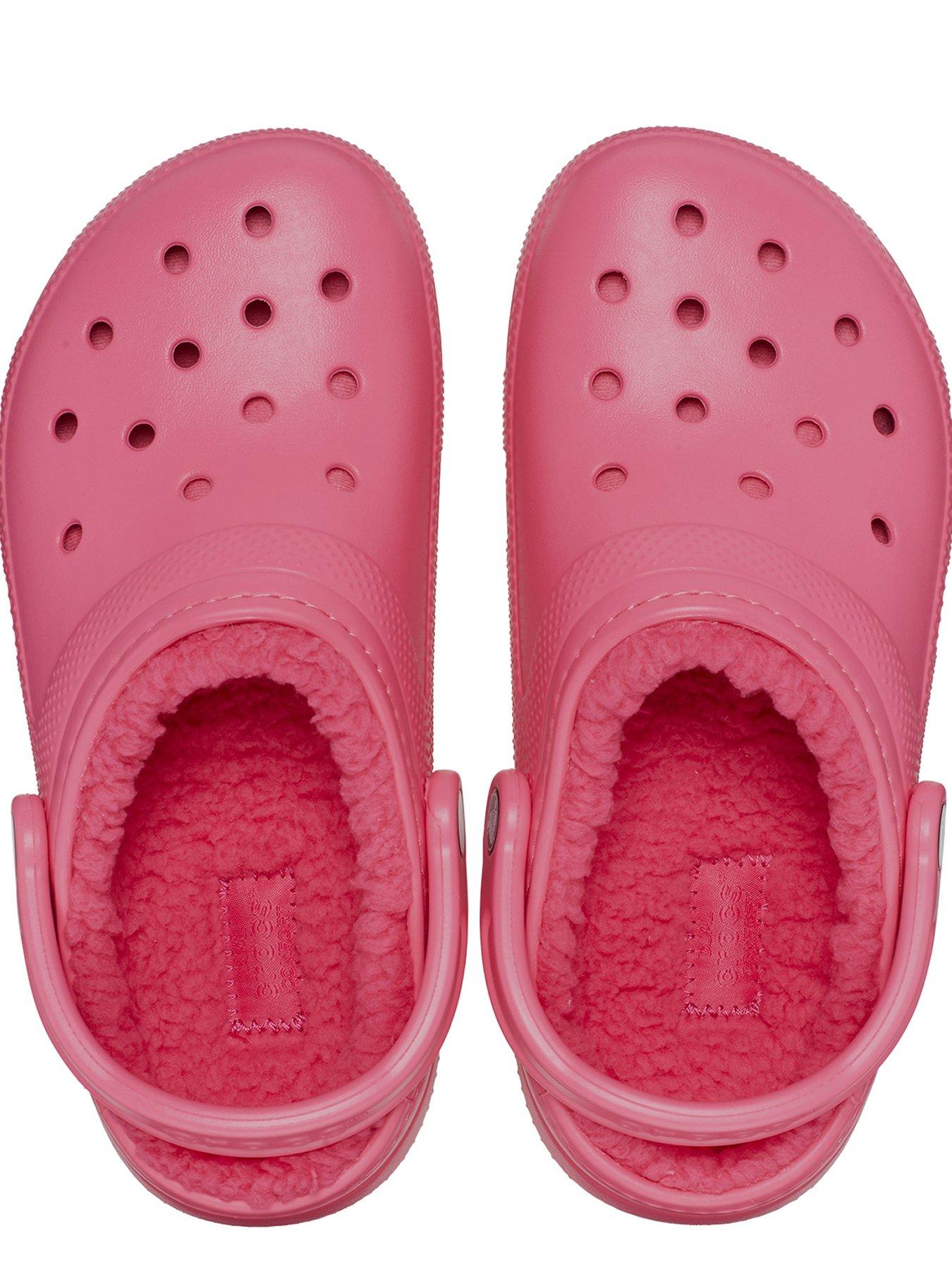 Electric pink crocs with fur hot sale
