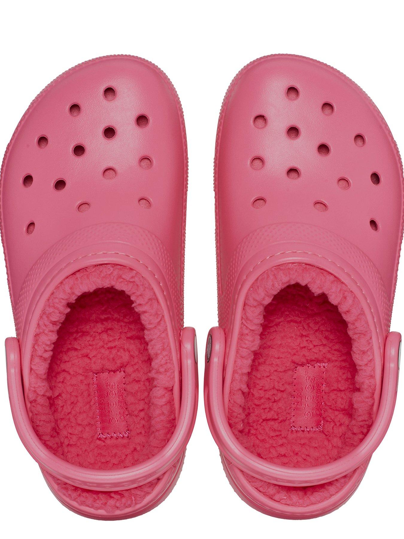 Electric pink crocs with fur hot sale