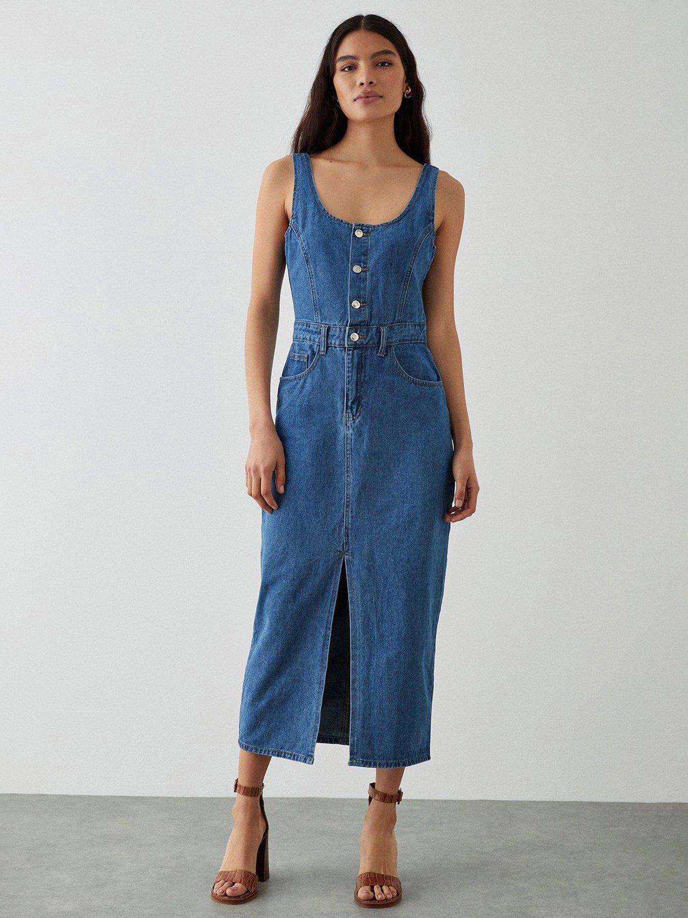 Midi denim outlet pinafore