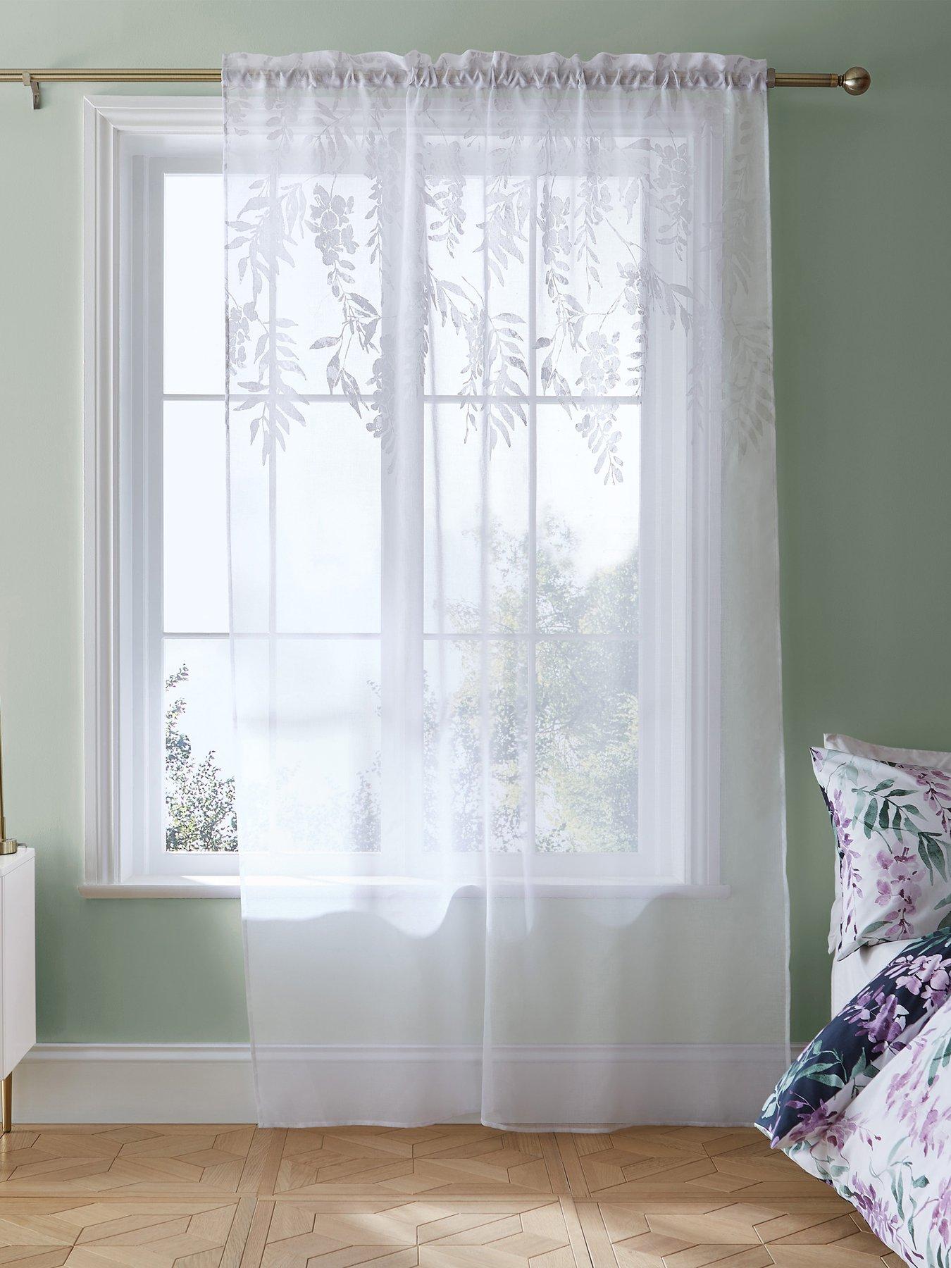 Image of Catherine Lansfield Wisteria Floral Slot Top Voile Curtain