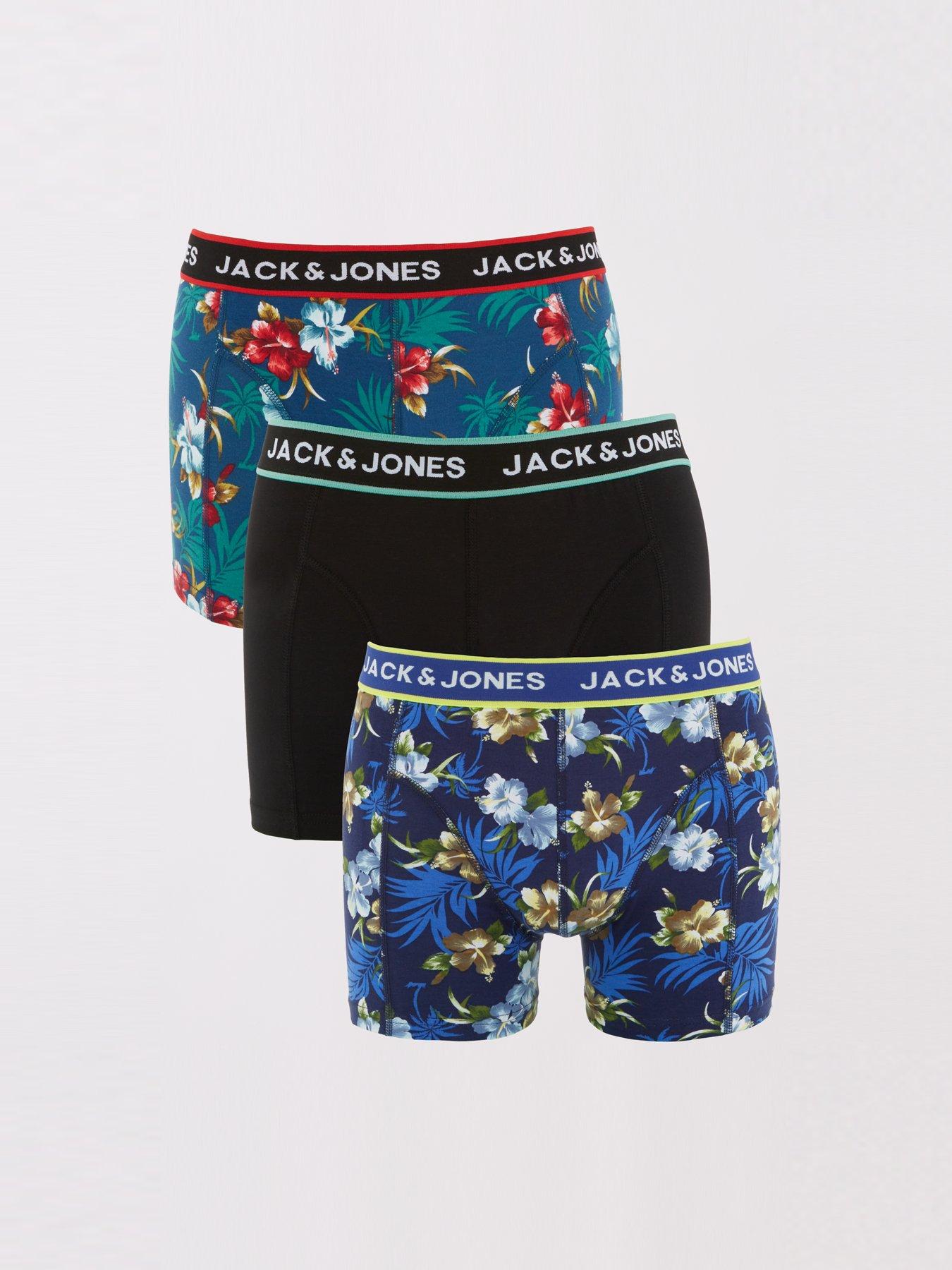 Image of Jack & Jones Men's 3 Pack Flower Print Boxer Briefs - Blue/Black