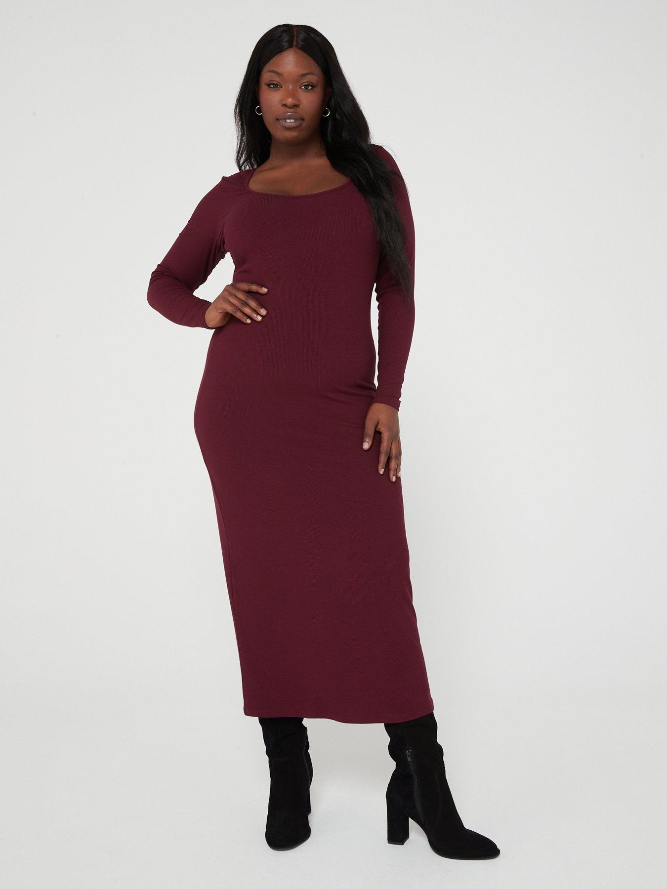 Plus Size Velvet Plunging V-Neck Front Slit 3/4 Sleeve Evening Dress