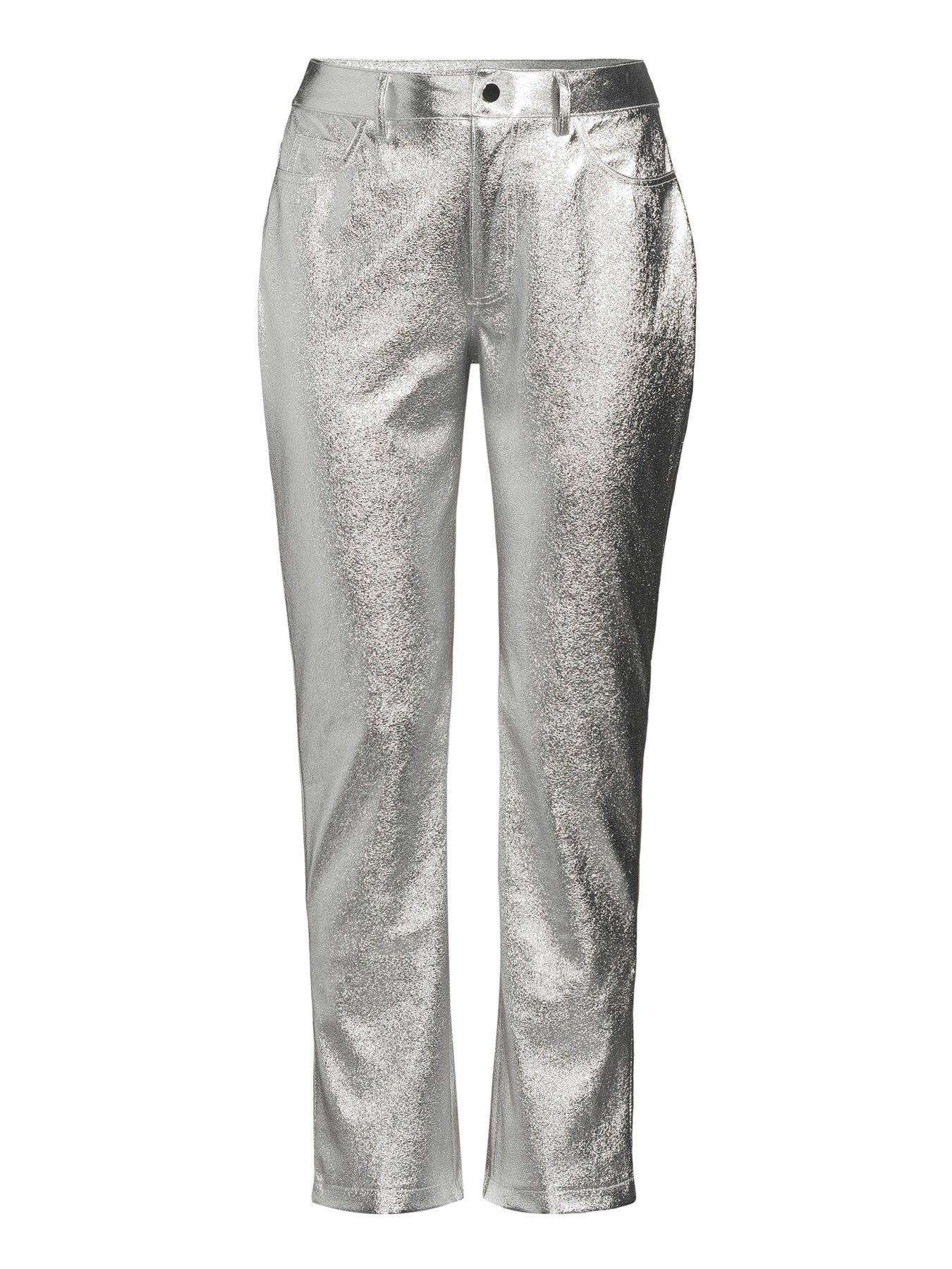 Image 3 of 3 of Michelle Keegan Metallic Straight Trousers - Silver
