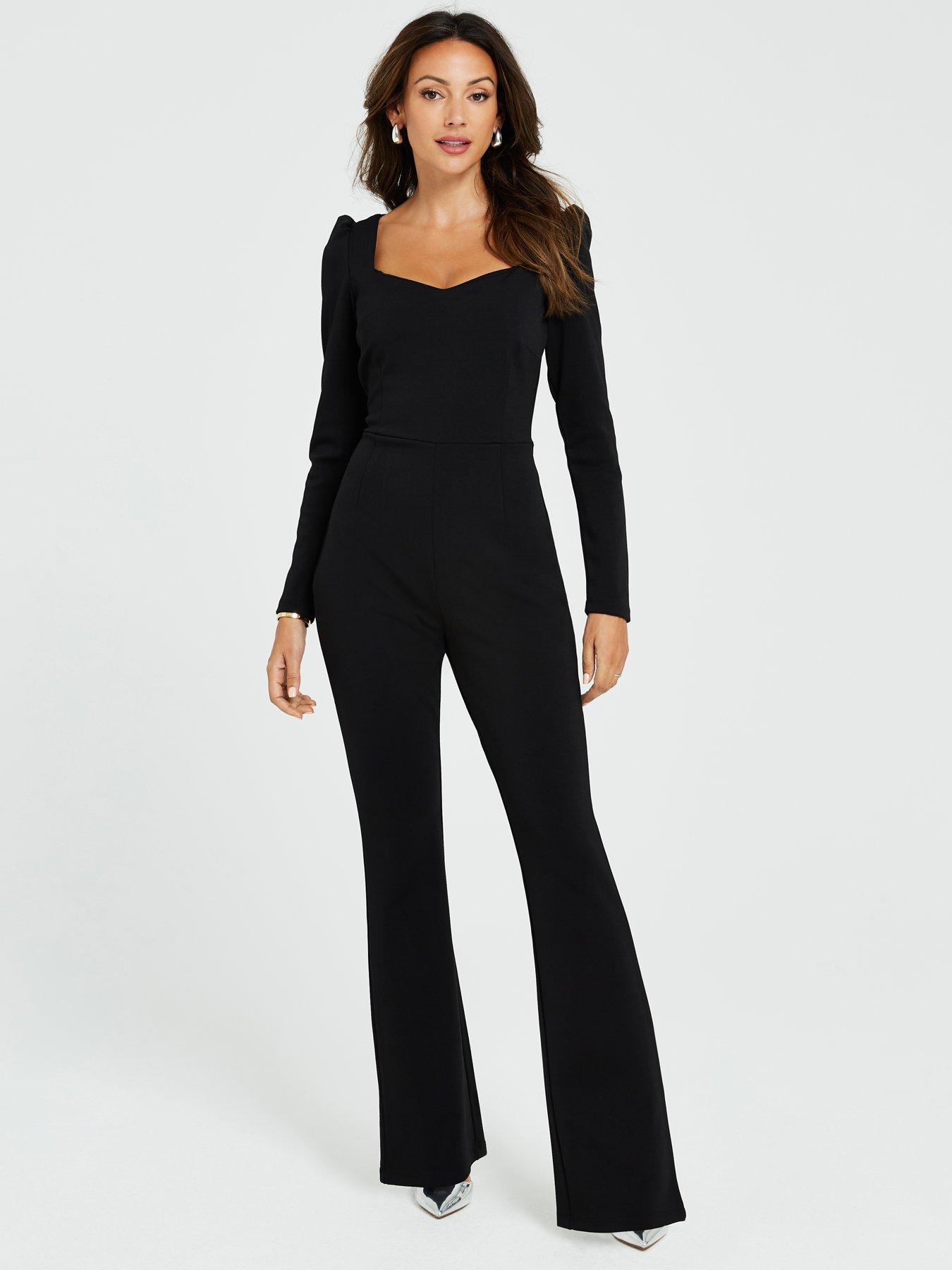 Michelle Keegan Sweetheart Neck Long Sleeve Jumpsuit Black